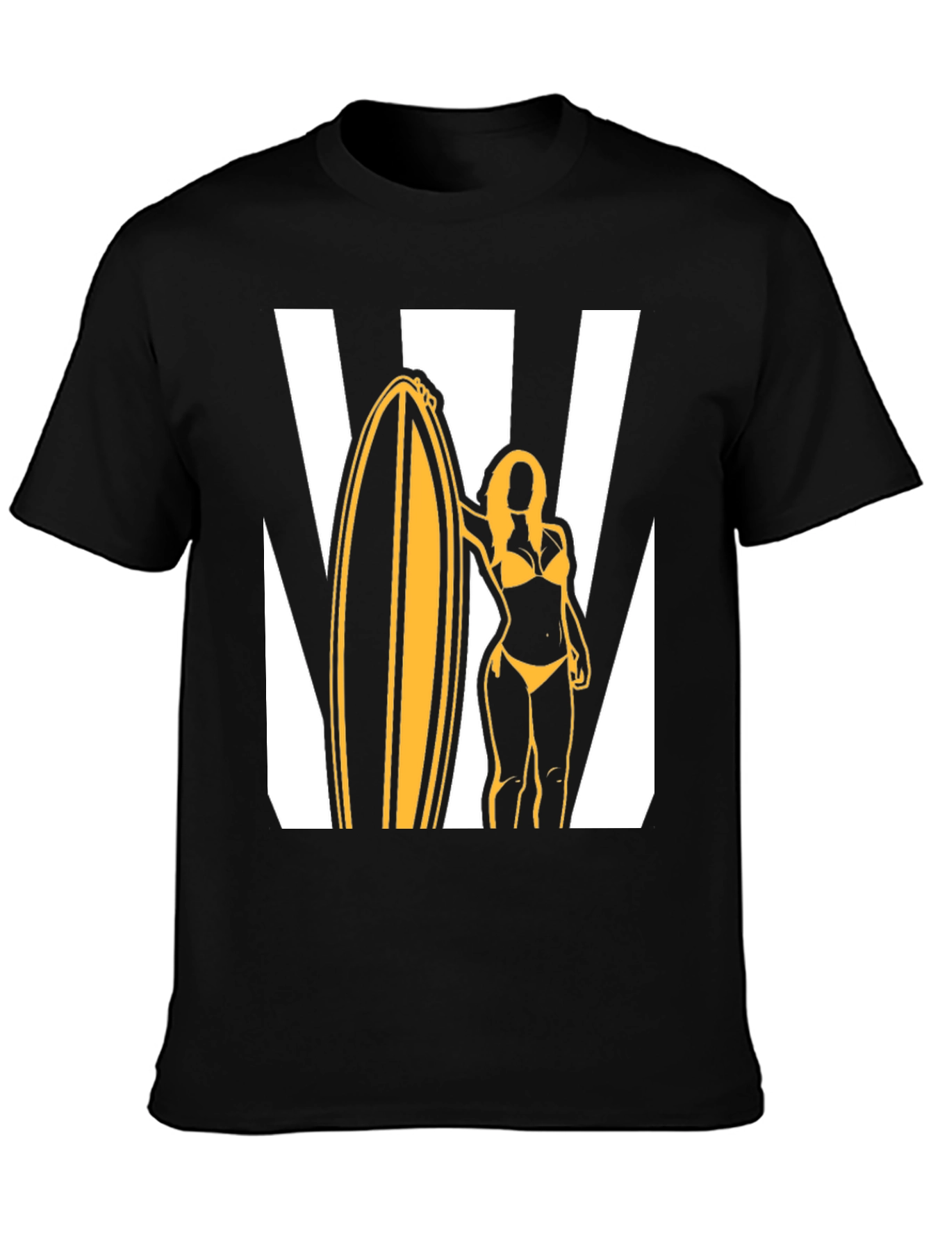 Black Surfer Girl Graphic Tee - Black Cotton T-Shirt view 3