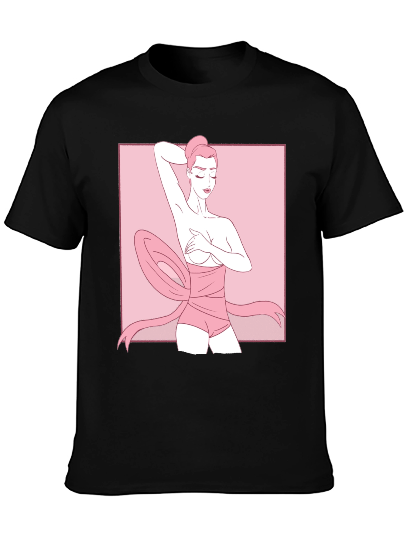 Black Ribbon Wrapped Woman Graphic Tee - Unique Design view 3