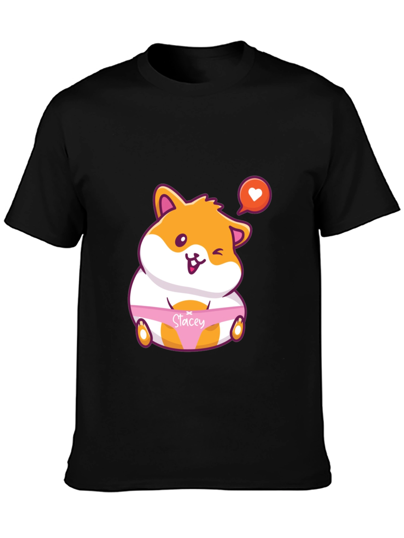 Black Cute Hamster 'Stacey' Graphic T-Shirt view 3