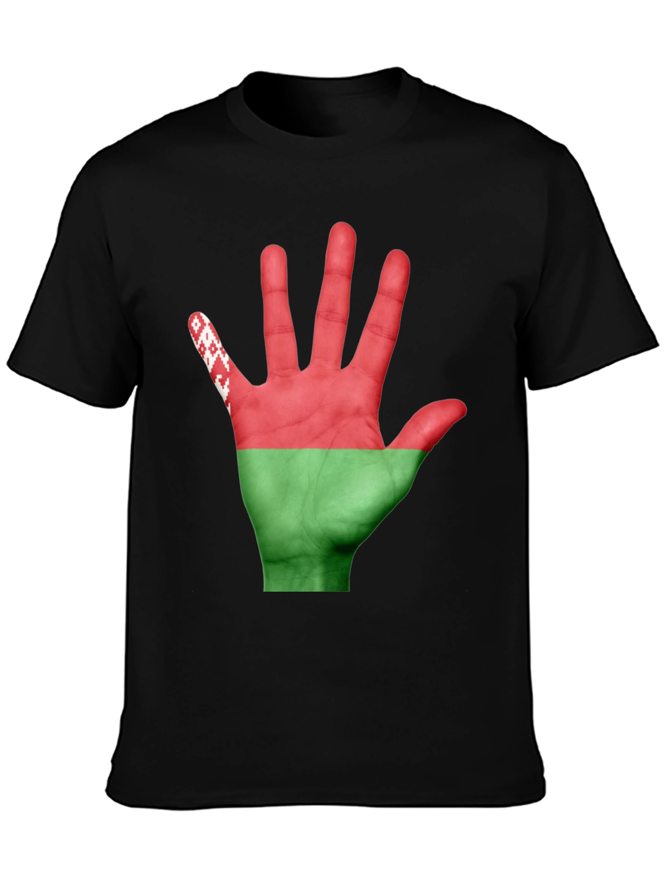 Black Belarus Flag Hand Print Black T-Shirt view 3