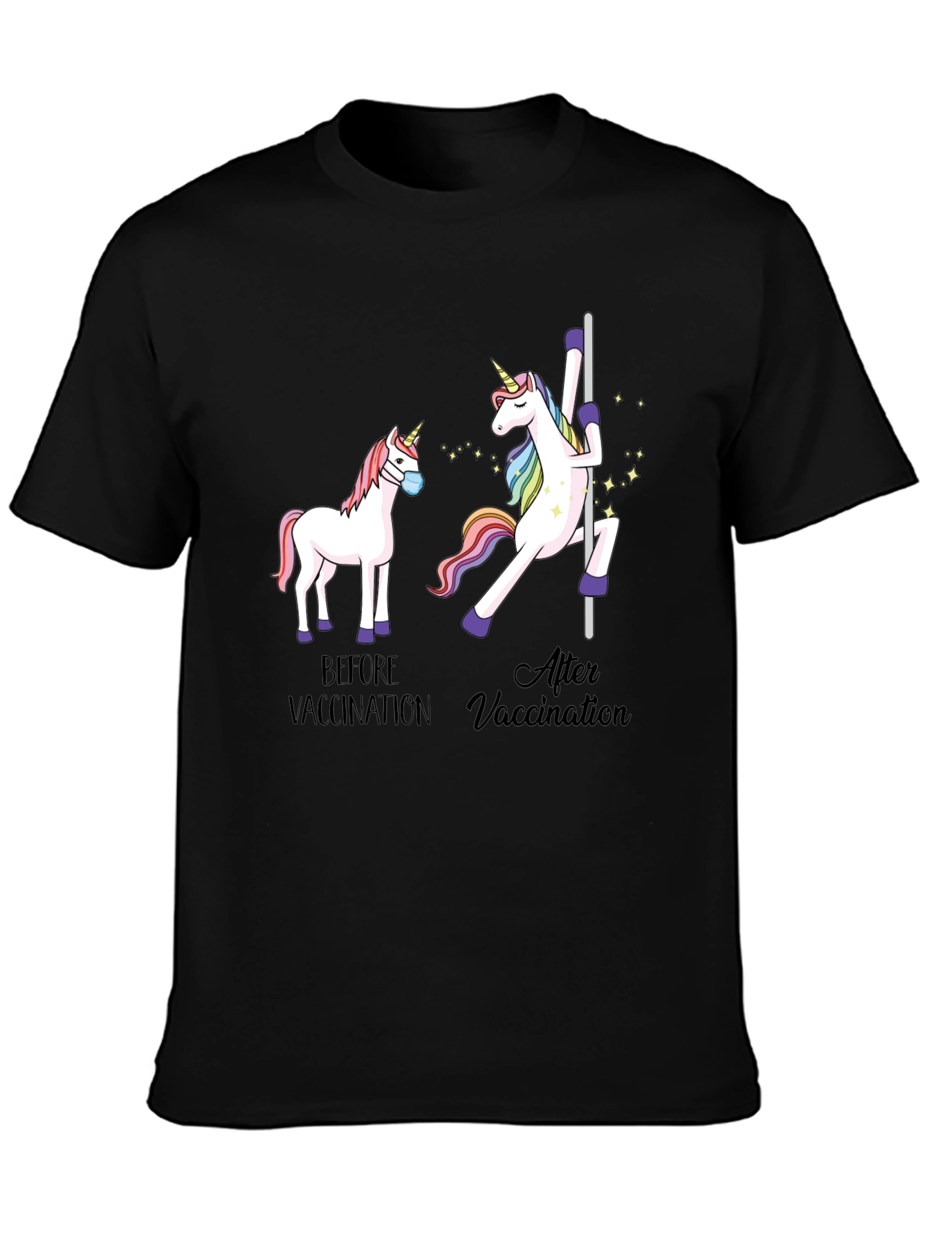 Black Vaccinated Unicorn Graphic Tee - Funny Health T-Shirt view 3
