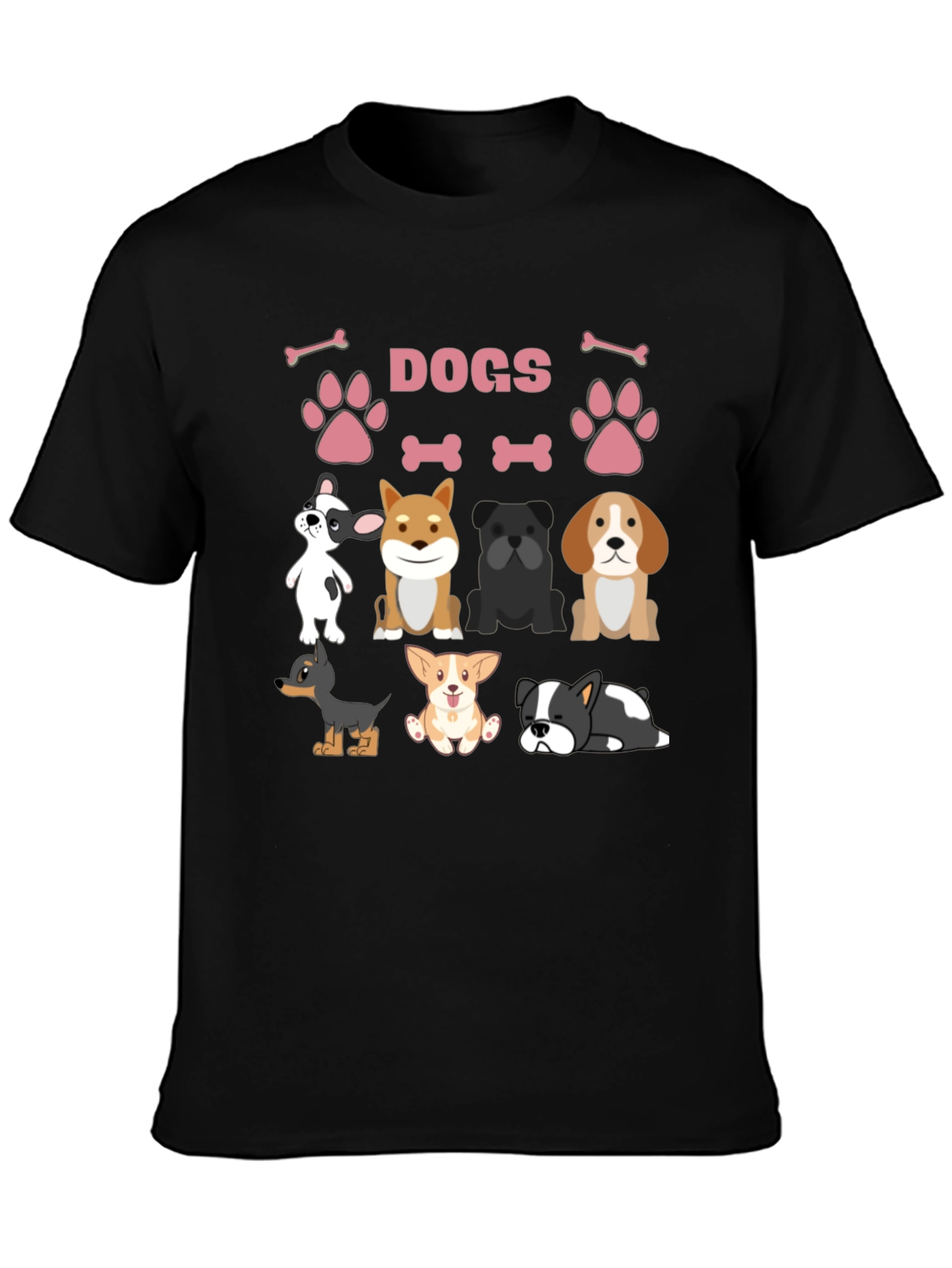 Black Cute Dogs Graphic Print T-Shirt view 3