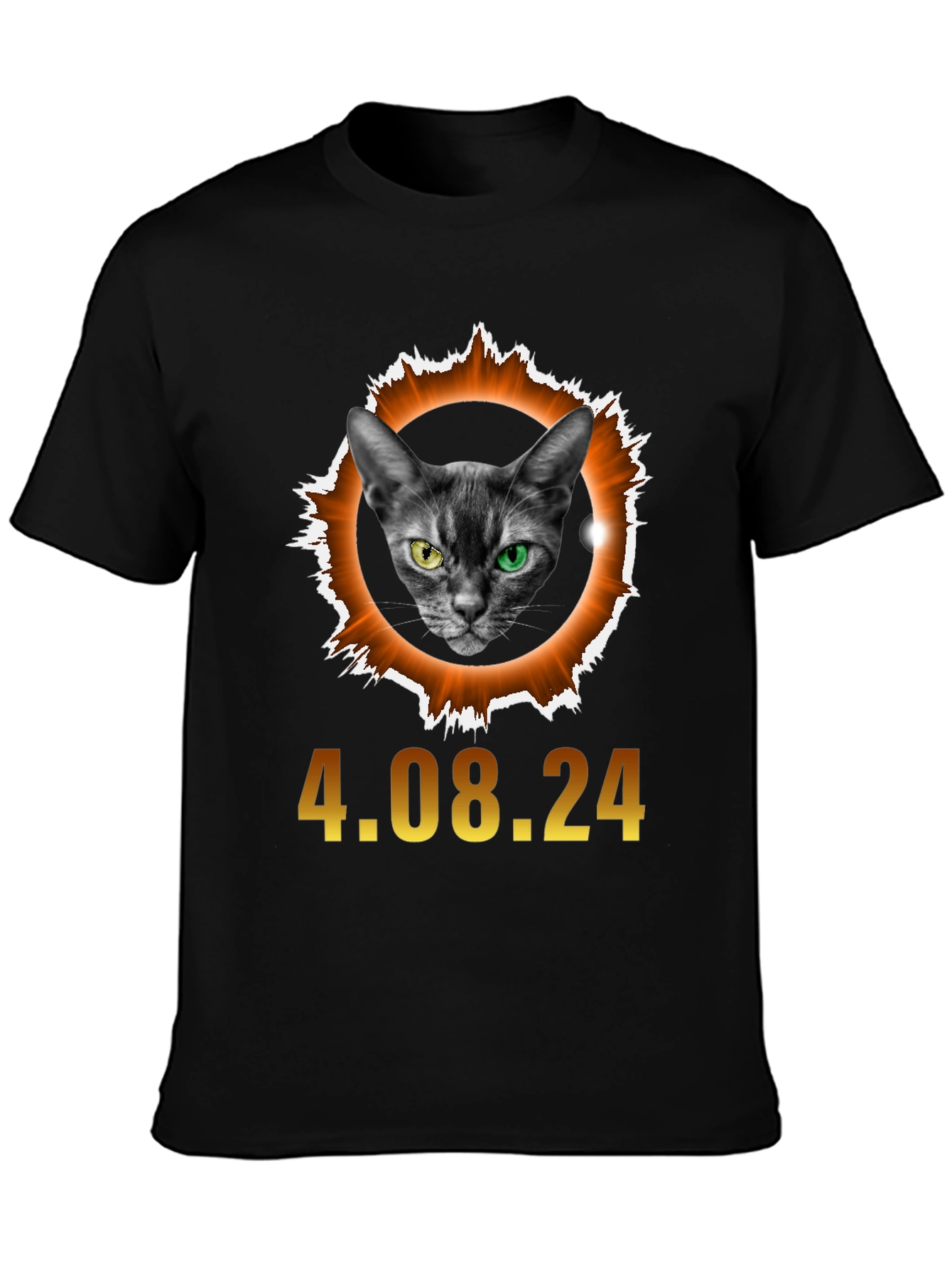 Black Eclipse Cat T-Shirt - April 8th, 2024 Solar Event view 3