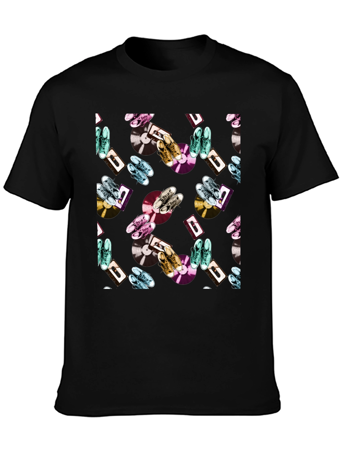 Black Retro Pattern T-Shirt view 3