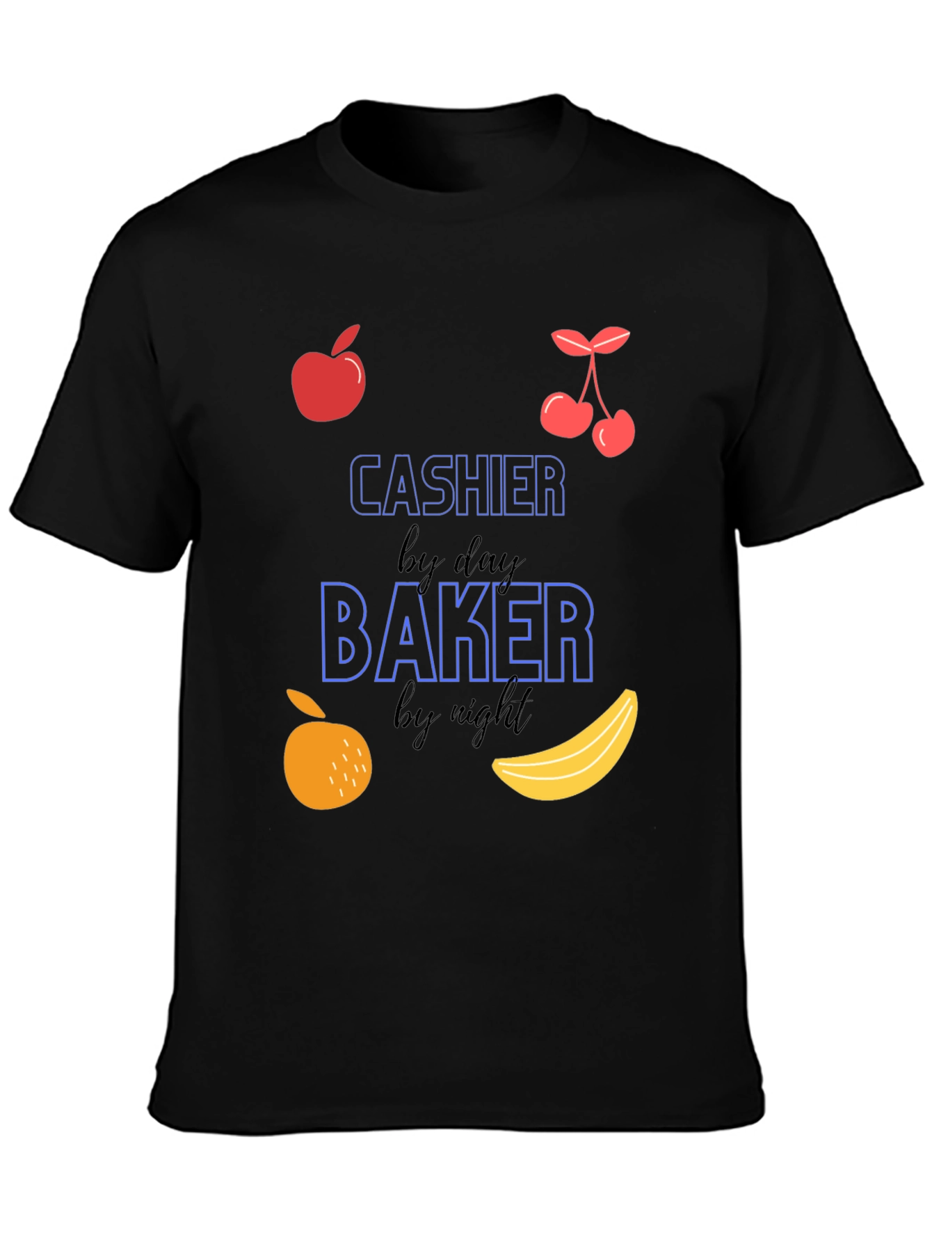Black Cashier by Day, Baker by Night Black T-Shirt view 3