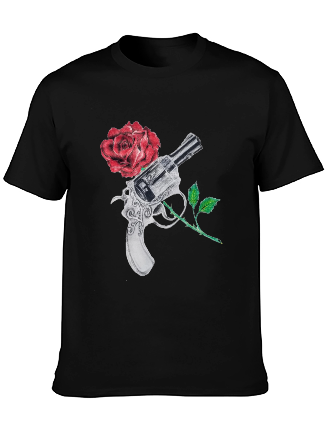 Black Gun and Rose Graphic Black T-Shirt view 3