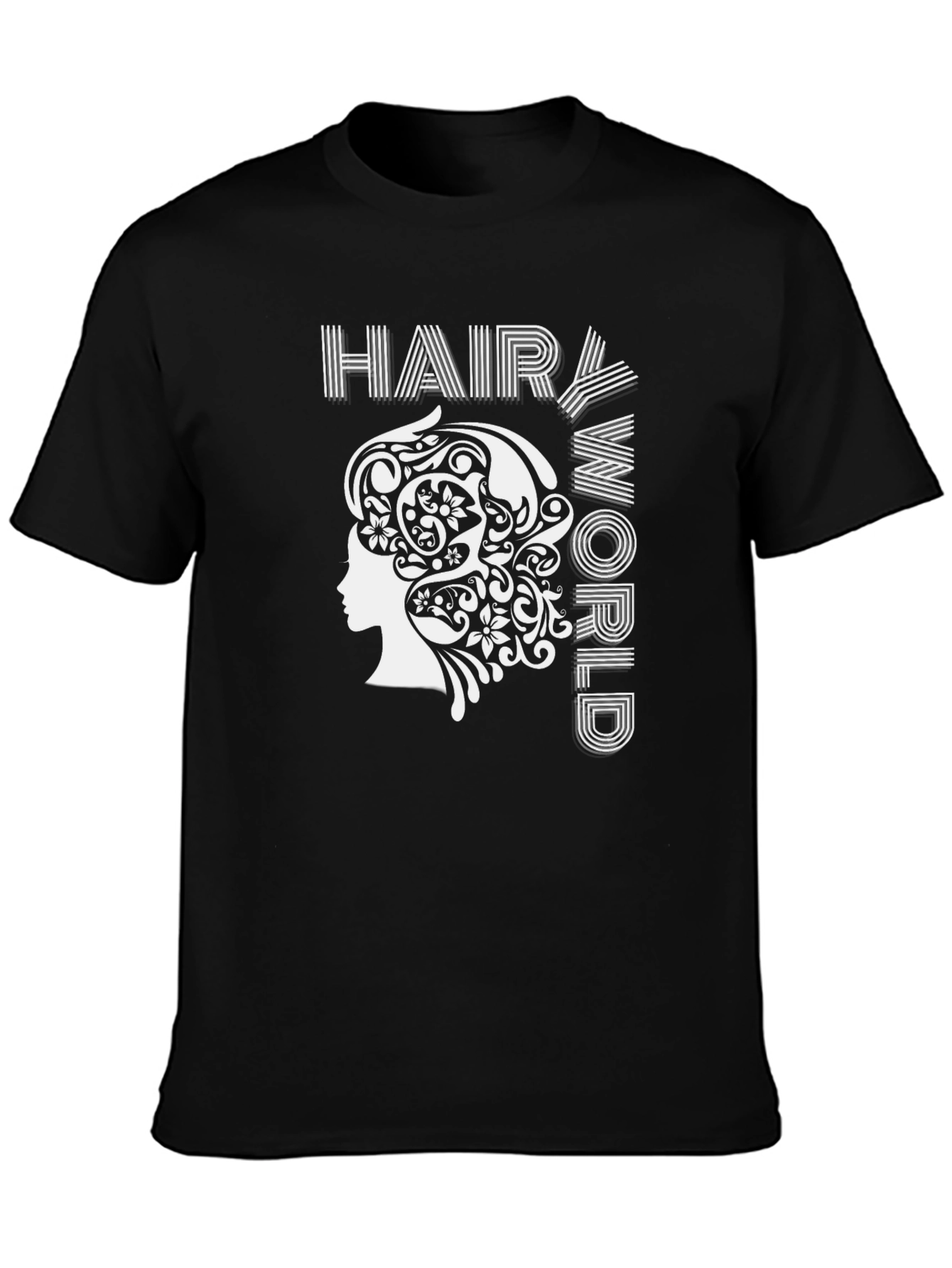 Black Hair World Graphic Tee - Unisex Black Cotton T-Shirt view 3