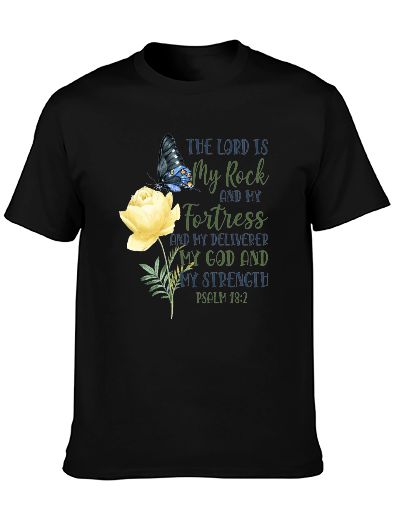 The Lord Is My Rock T-Shirt, Butterfly & Rose Design - 3