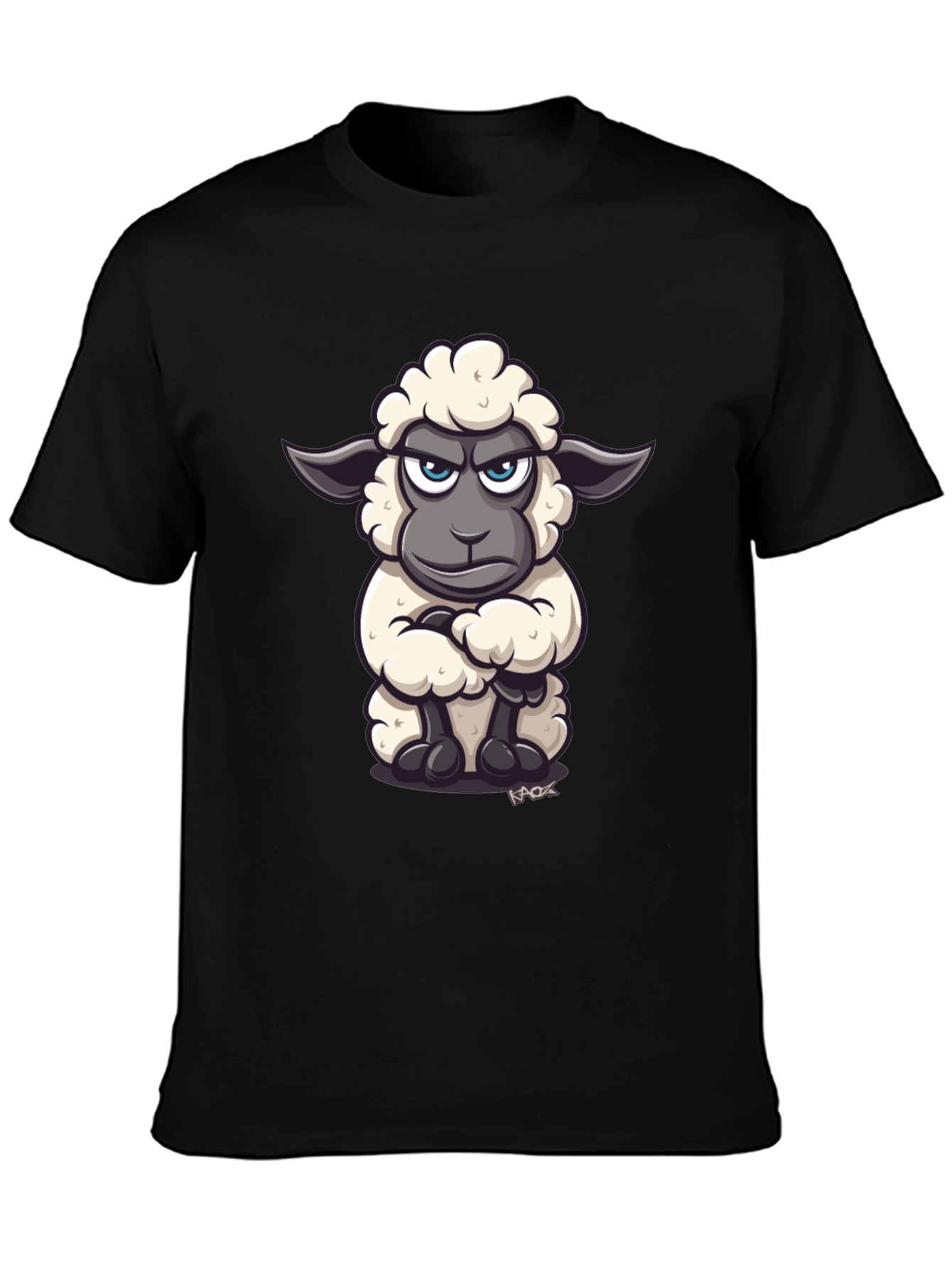 Black Grumpy Sheep Graphic Tee - Unique Cartoon Design view 3