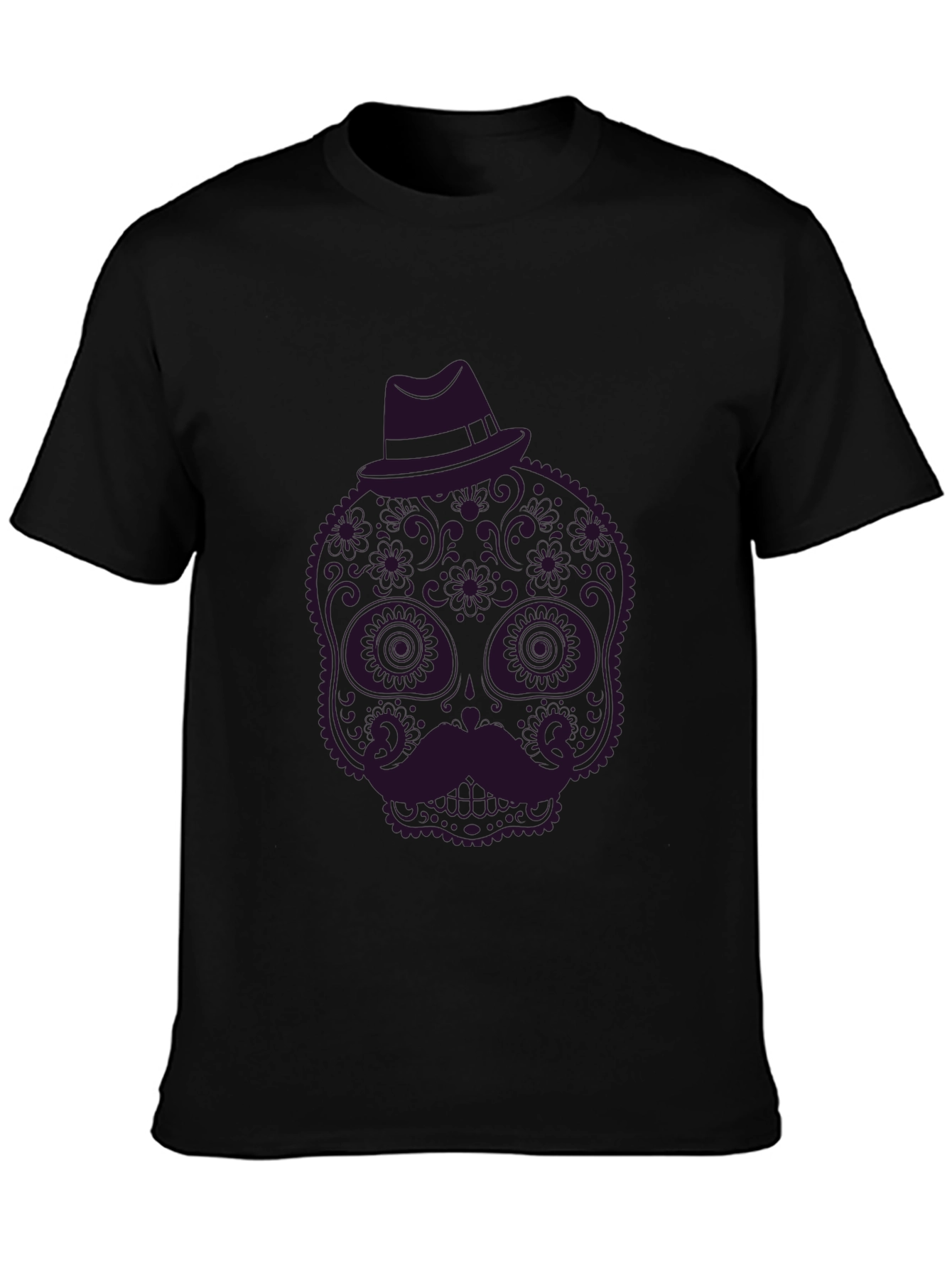 Black Sugar Skull Mustache Graphic Tee - Black view 3