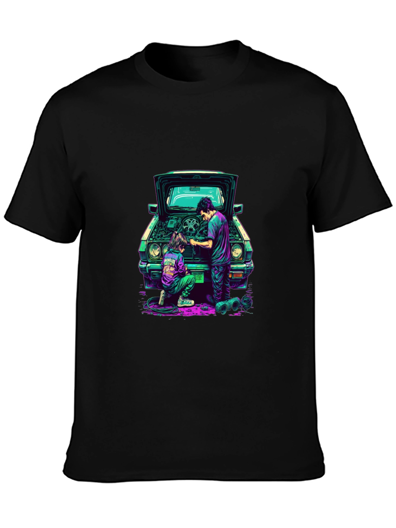 Black Cool Car Repair Graphic Tee view 3