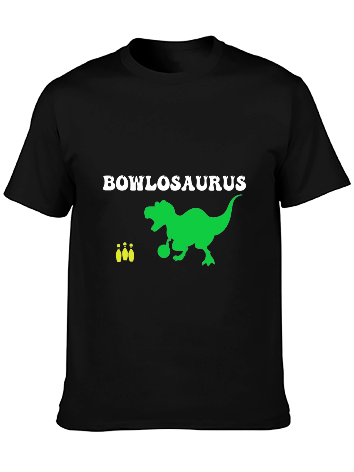 Black Bowlosaurus T-Shirt - Dinosaur Bowling Tee view 3