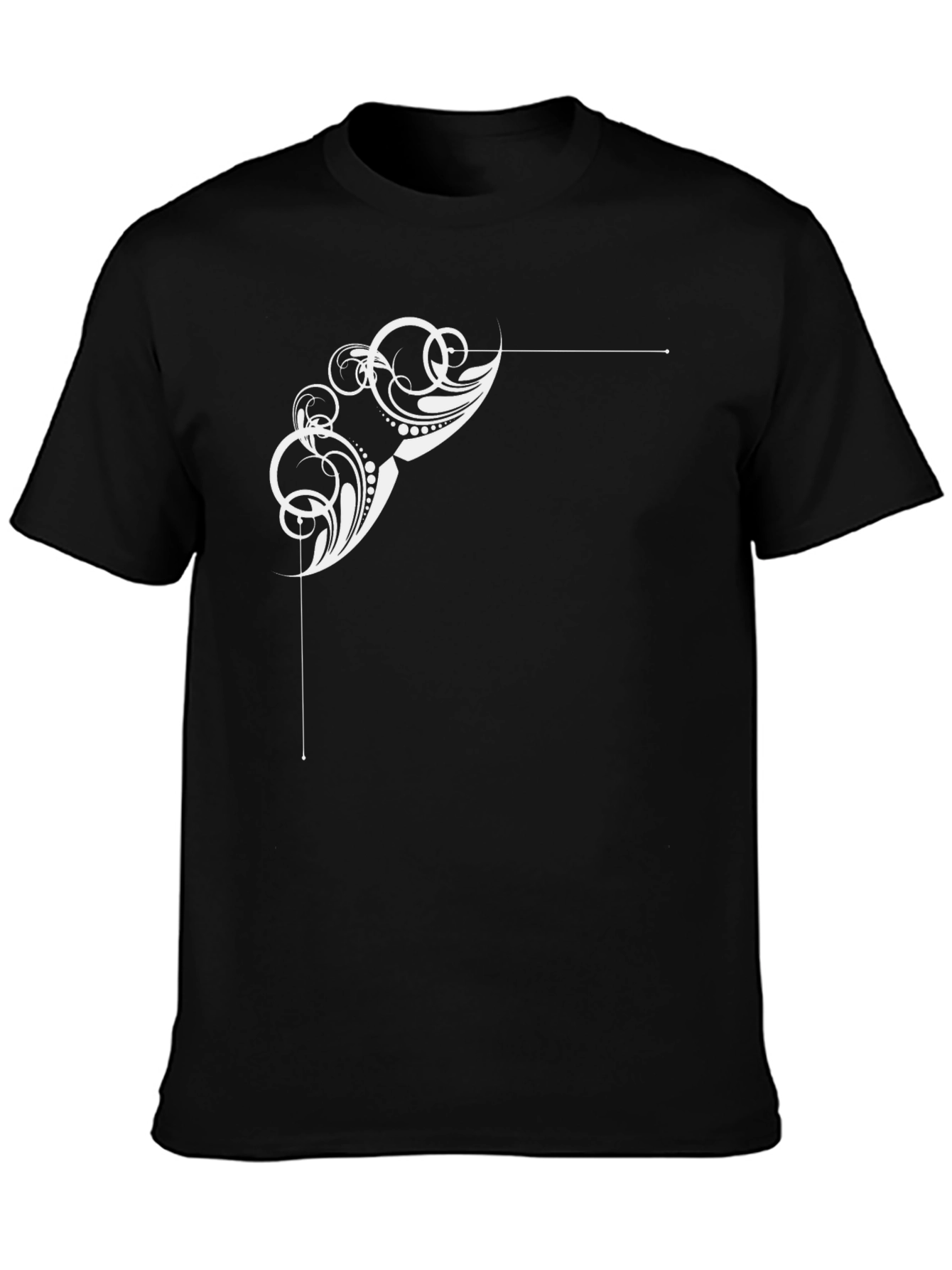 Black Stylish Black T-Shirt with Abstract White Design view 3