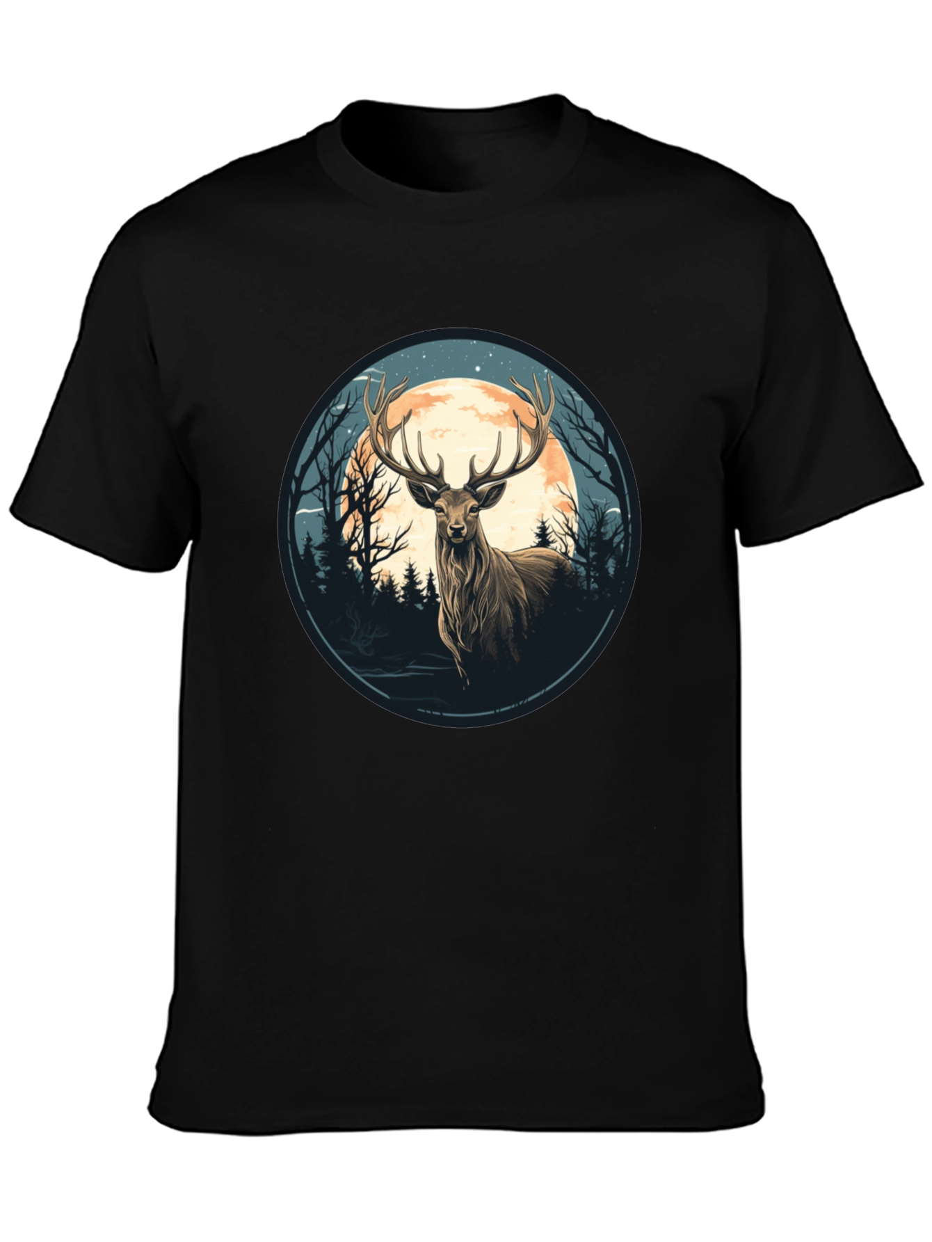 Black Deer Moon Graphic Tee - Nature Inspired Black T-Shirt view 3