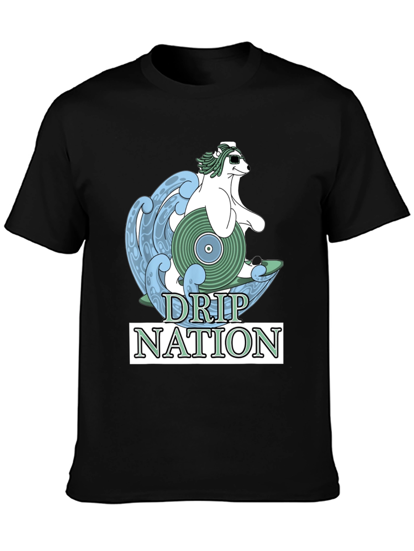 Black Drip Nation Polar Bear Surfing T-Shirt view 3