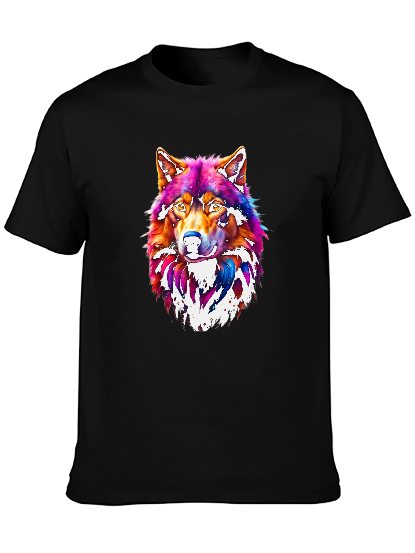 Black Vibrant Wolf Graphic Tee - Men's Black T-Shirt view 3