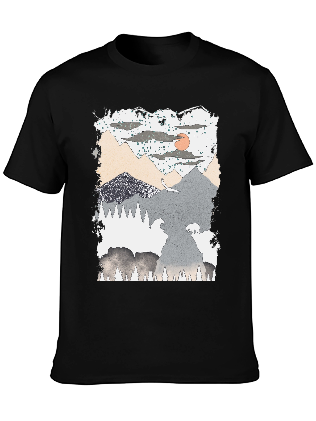Black Mountain Scene Graphic T-Shirt view 3