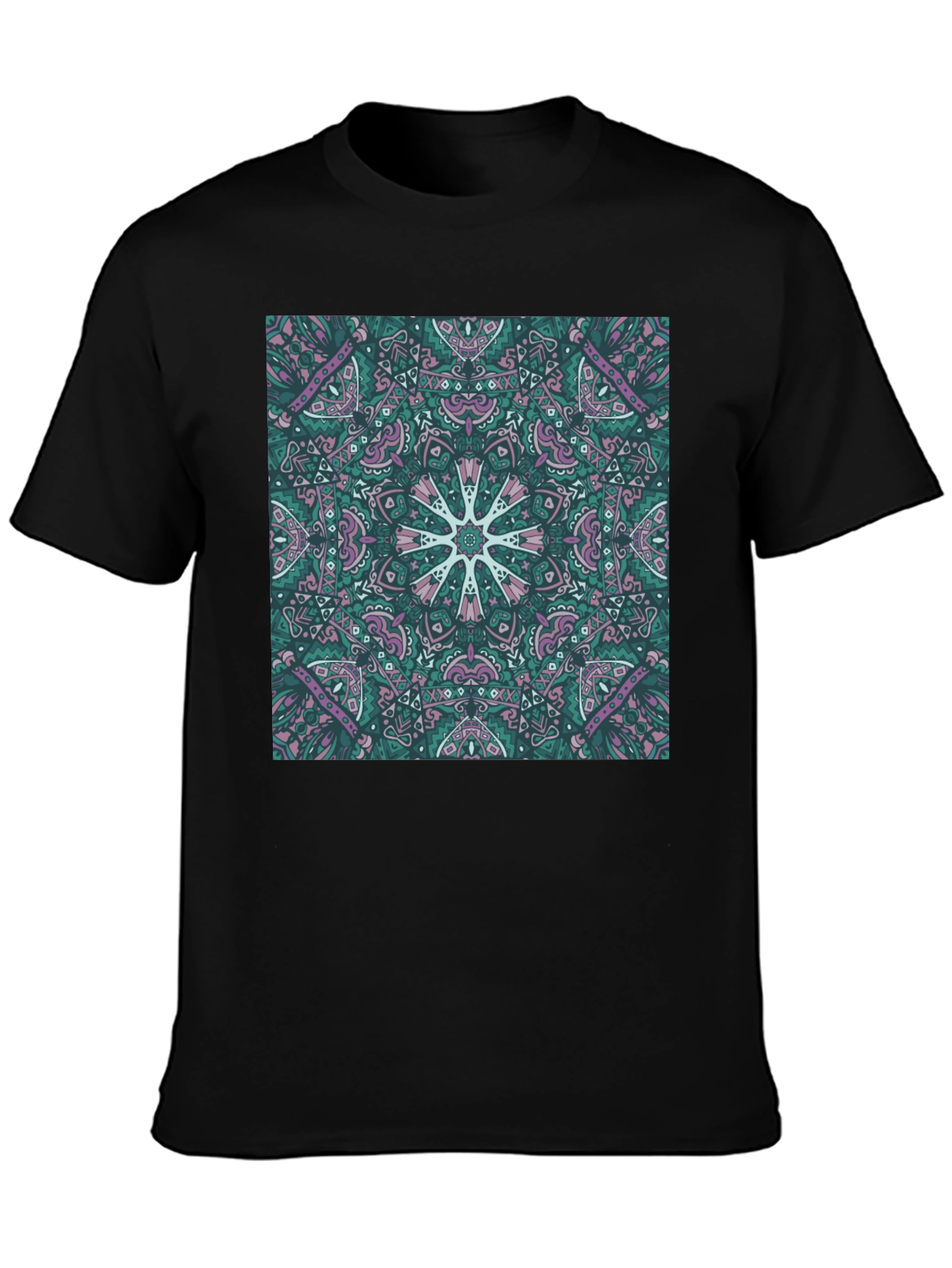 Black Abstract Mandala Print Black T-Shirt view 3