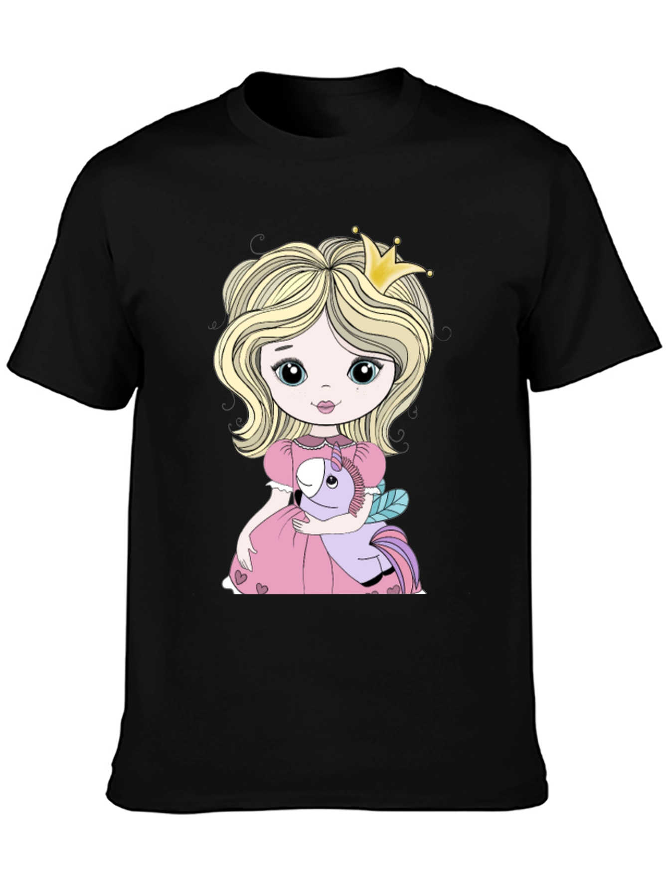 Black Princess Girl with Unicorn Toy Graphic T-Shirt view 3