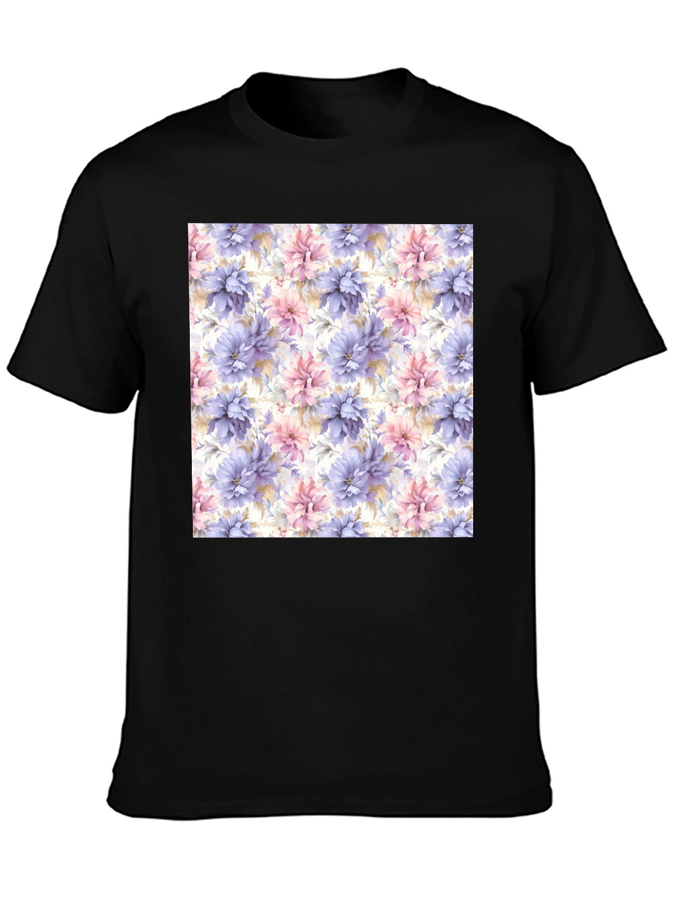Black Floral Pattern Black T-Shirt view 3