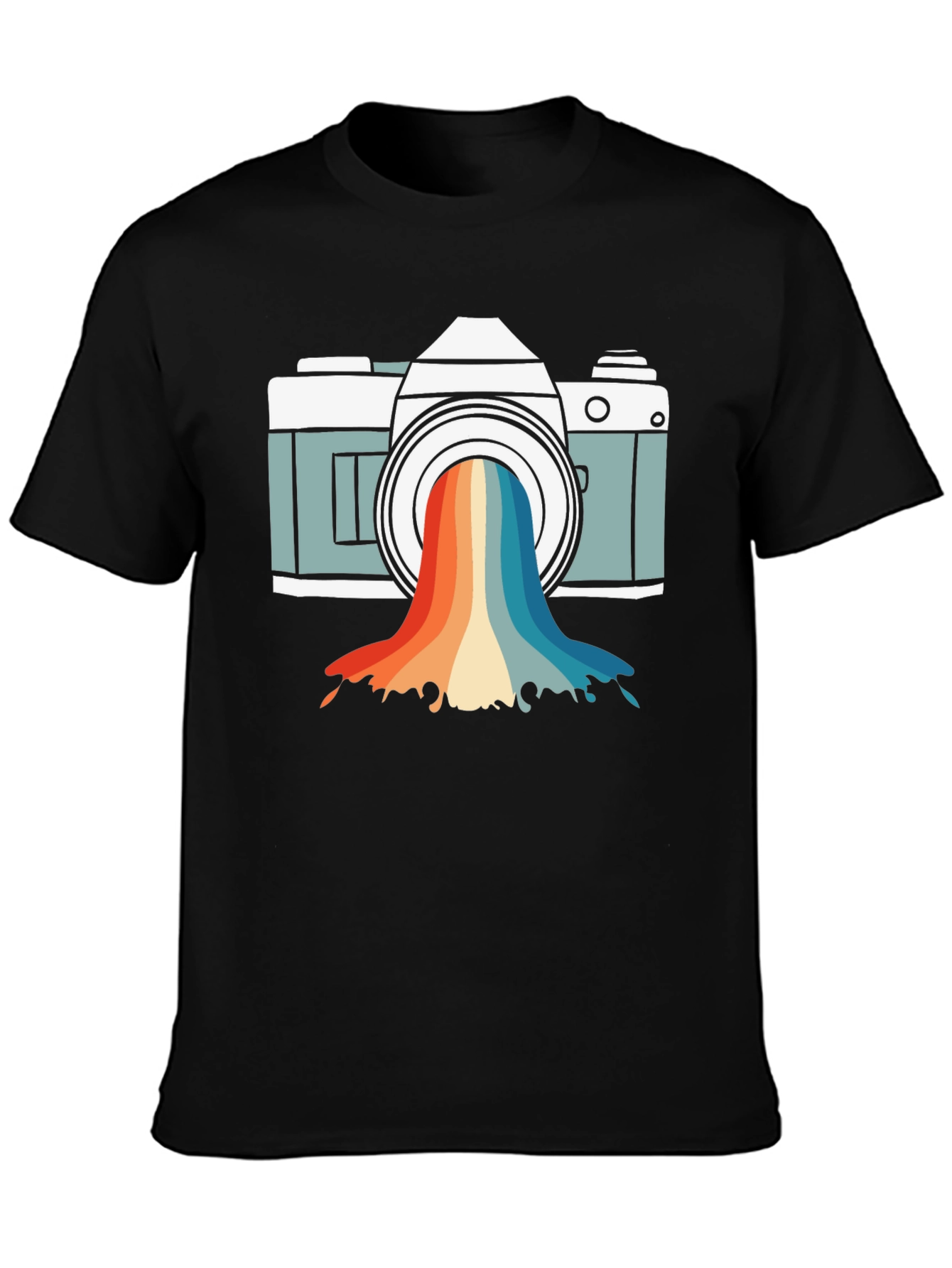 Black Retro Camera Rainbow Graphic Tee view 3