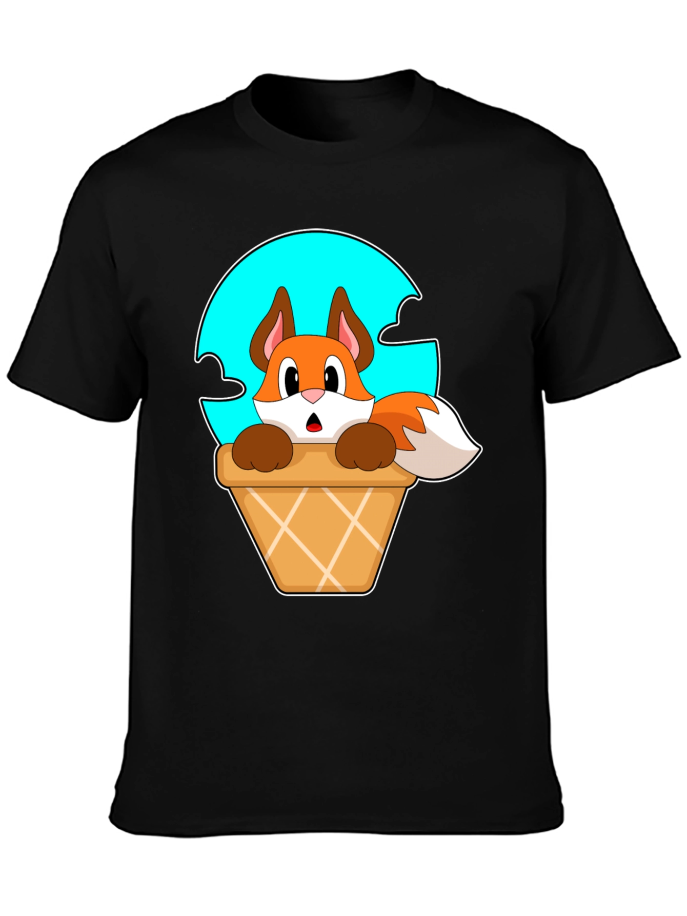 Black Fox in Ice Cream Cone T-Shirt - Cartoon Animal Tee view 3