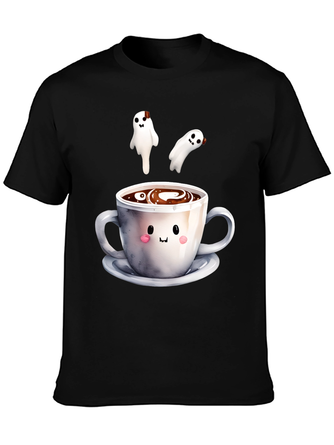 Black Cute Ghost Coffee T-Shirt, Spooky Season Apparel view 3