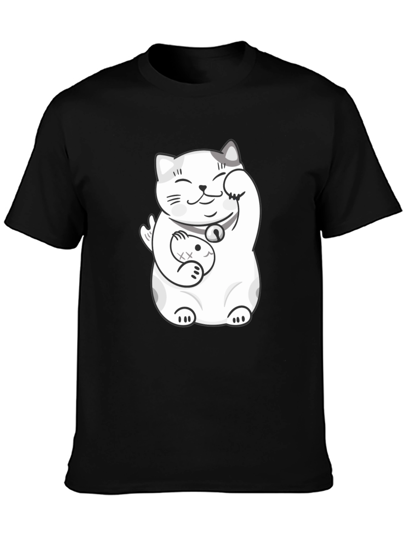 Black Lucky Cat T-Shirt - Black Graphic Tee view 3