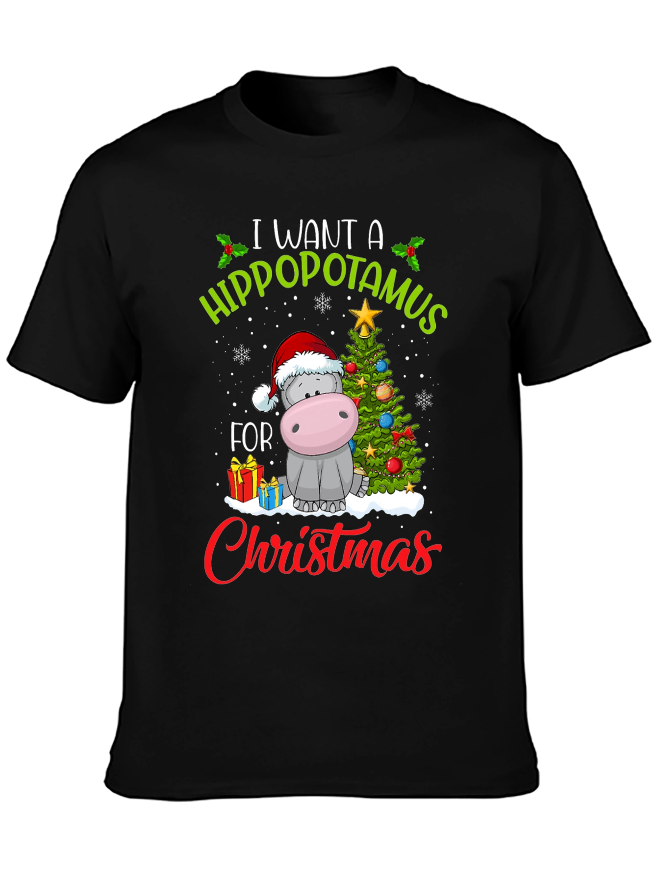Black Hippo Christmas T-Shirt view 3