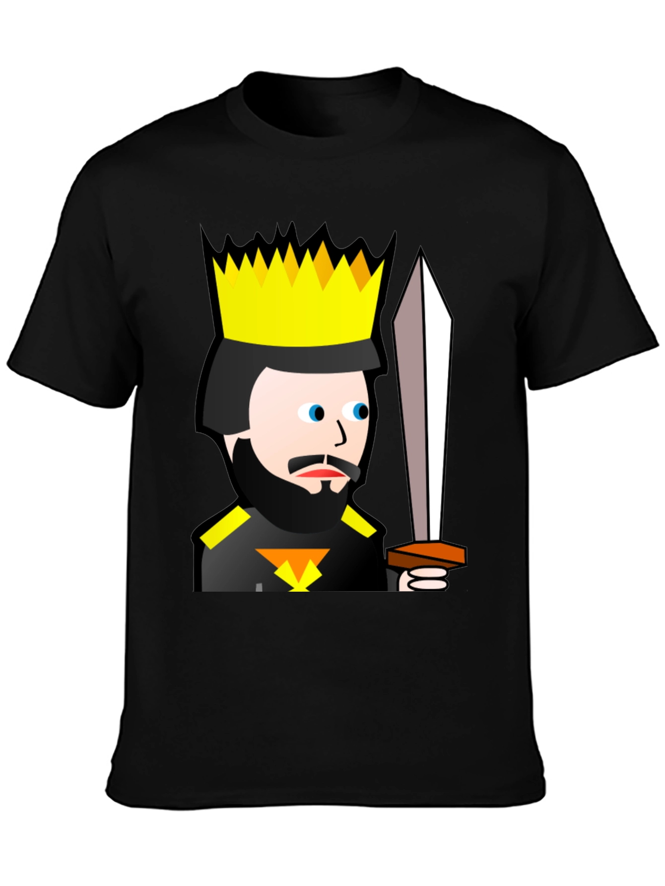 Black King Cartoon Black T-Shirt - Sword Graphic Tee view 3