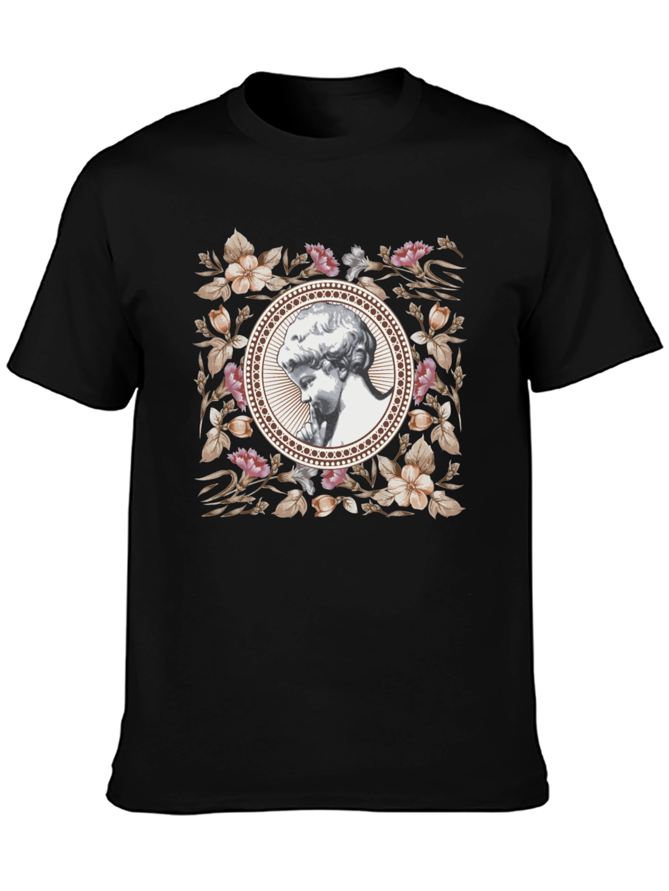 Black Floral Angel Graphic T-Shirt - Black view 3