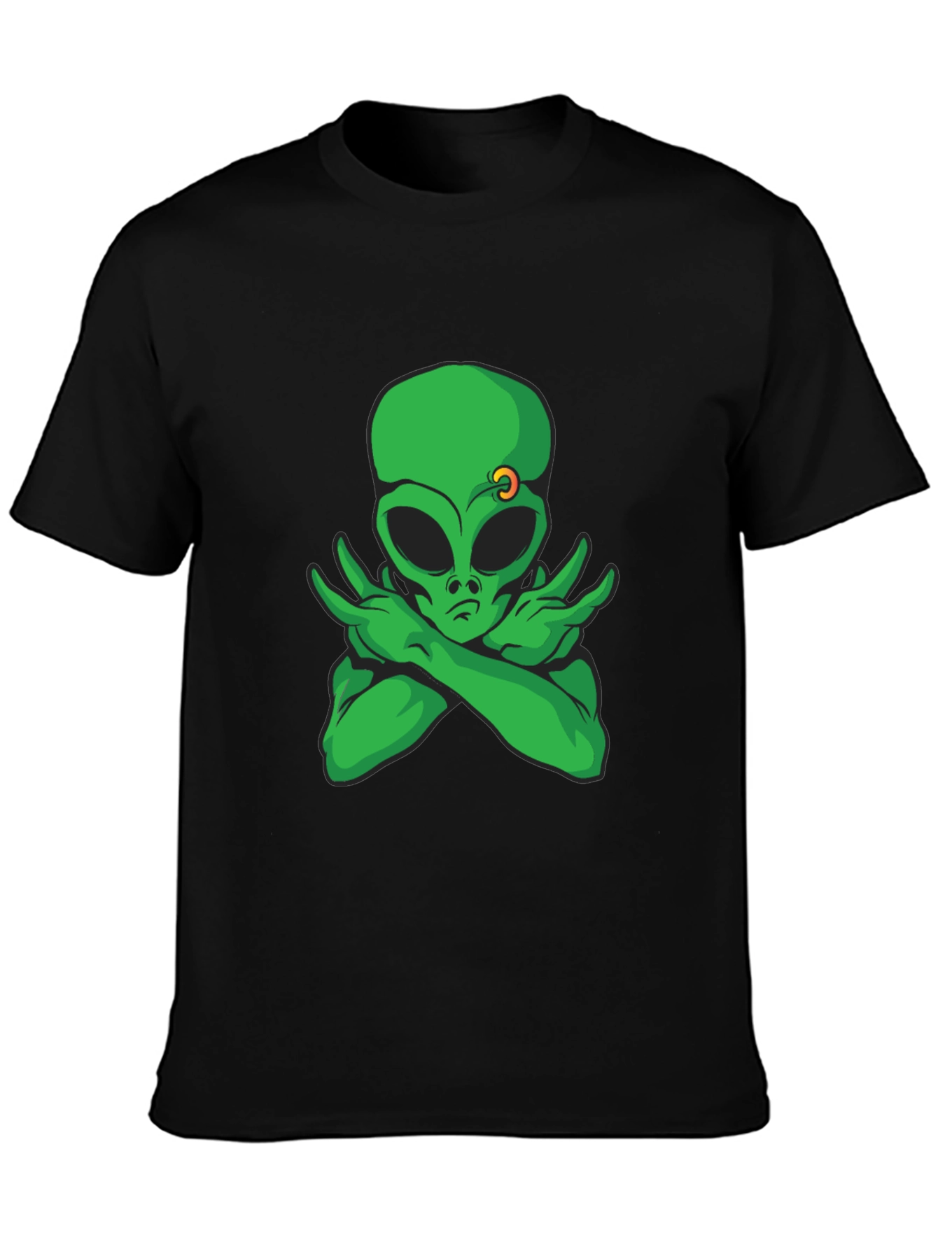 Black Cool Alien Graphic Tee - Black Cotton T-Shirt view 3