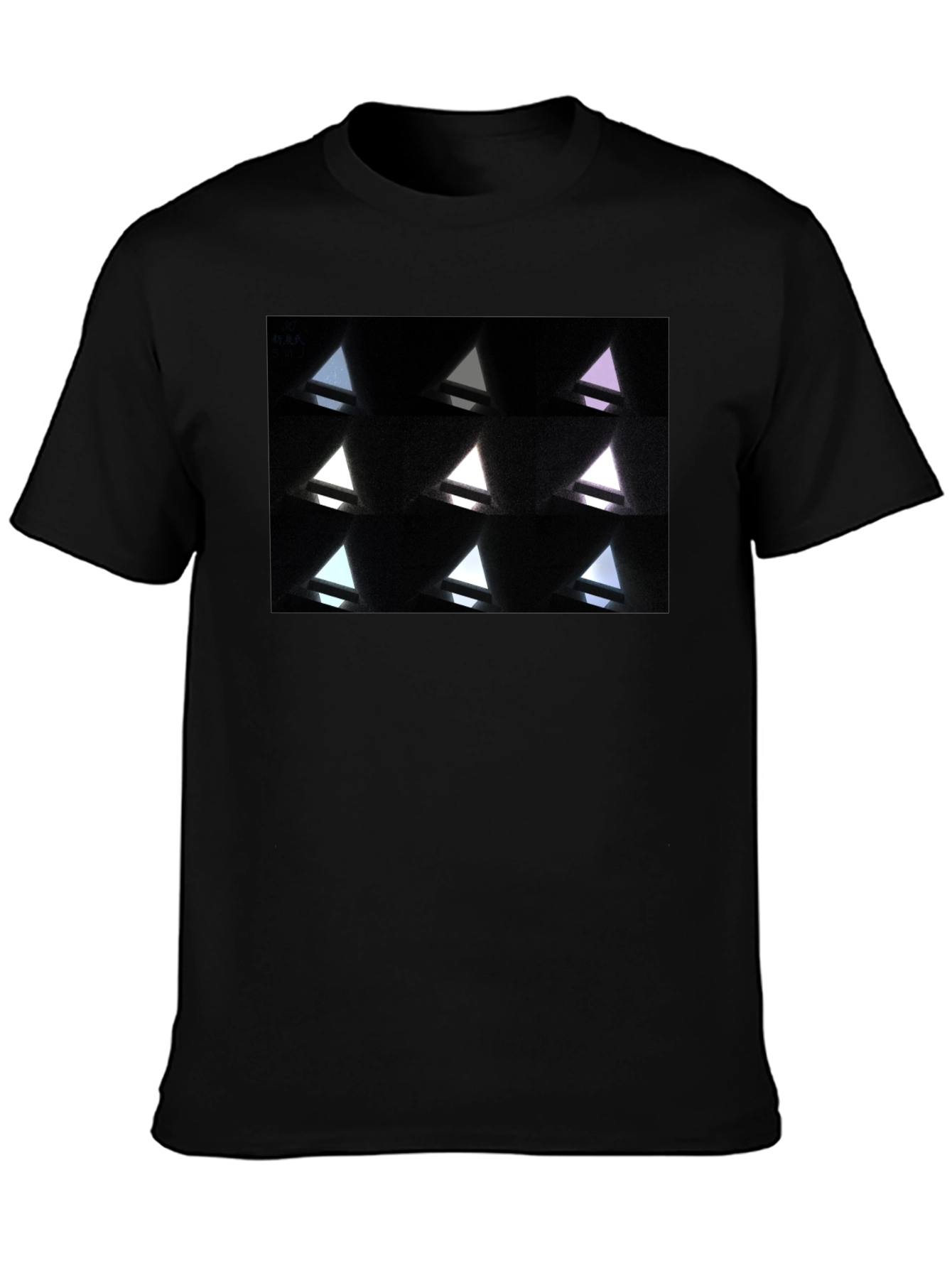 Black Abstract Geometric Triangle Pattern Black T-Shirt view 3