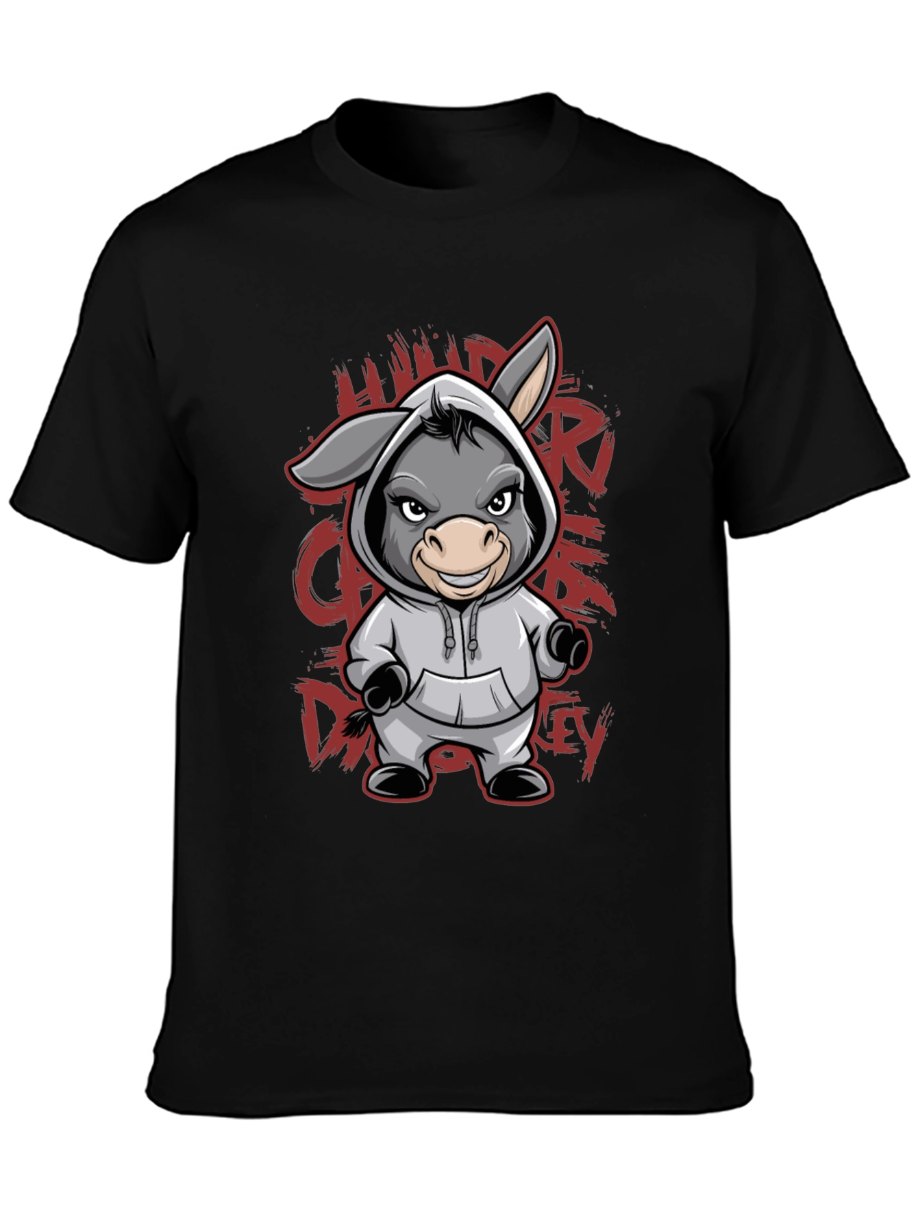 Black Hooded Donkey T-Shirt - Funny Animal Graphic Tee view 3