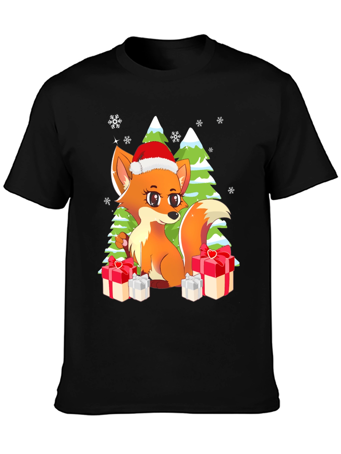 Black Festive Fox Graphic Tee - Holiday Gift view 3
