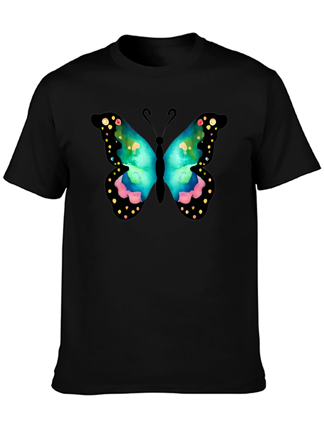 Black Butterfly Graphic Print Crew Neck T-Shirt view 3