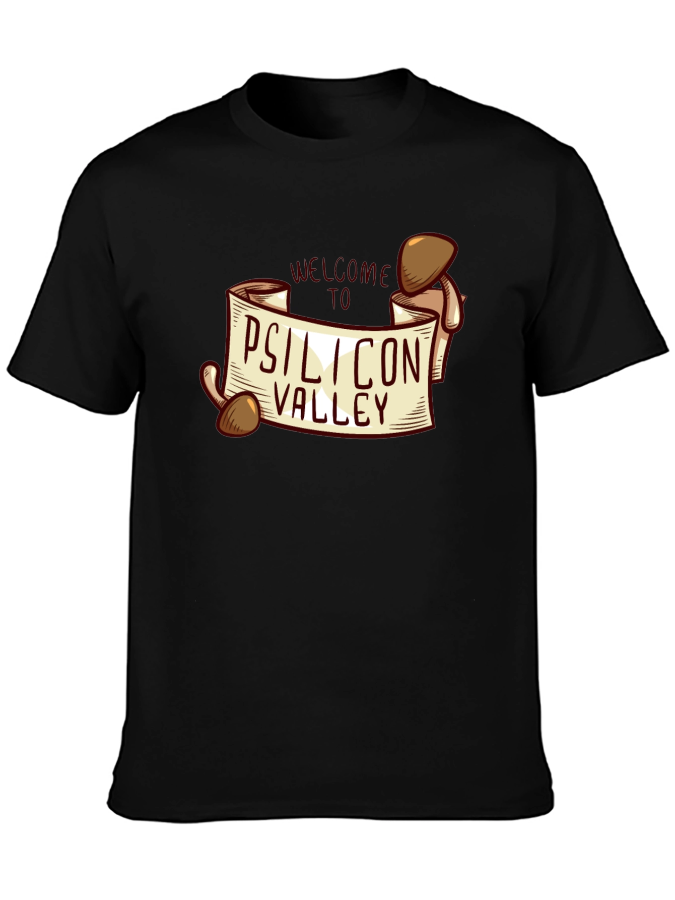 Black Psilicon Valley T-Shirt - Funny Mushroom Graphic Tee view 3