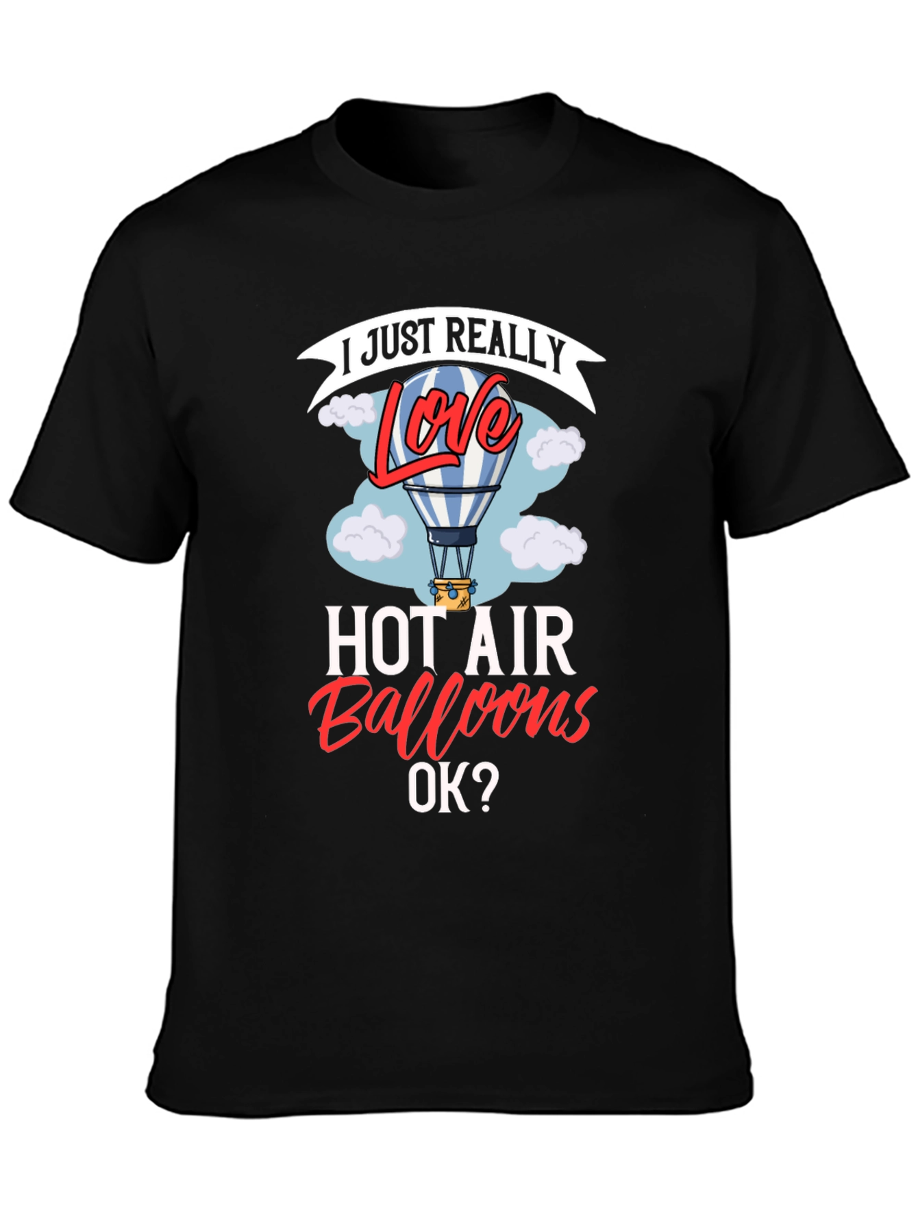 Black I Love Hot Air Balloons Graphic T-Shirt view 3