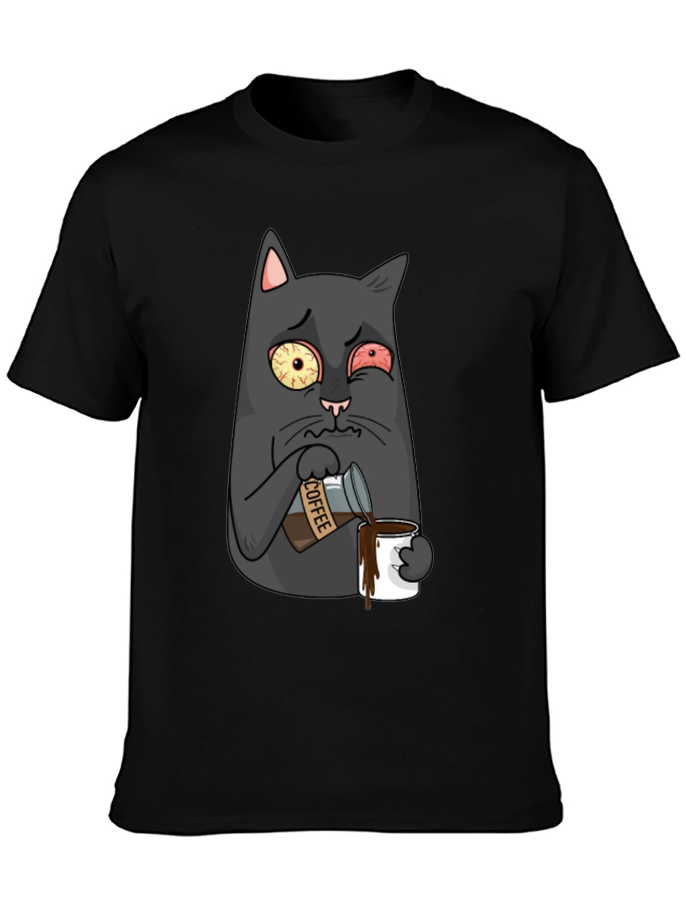 Black Coffee Cat T-Shirt - Funny Cartoon Graphic Tee view 3