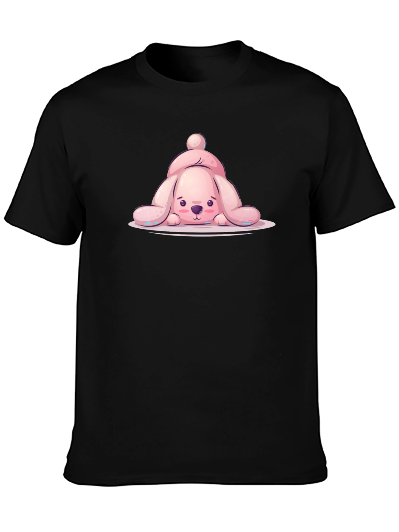 Black Cute Pink Bunny T-Shirt view 3