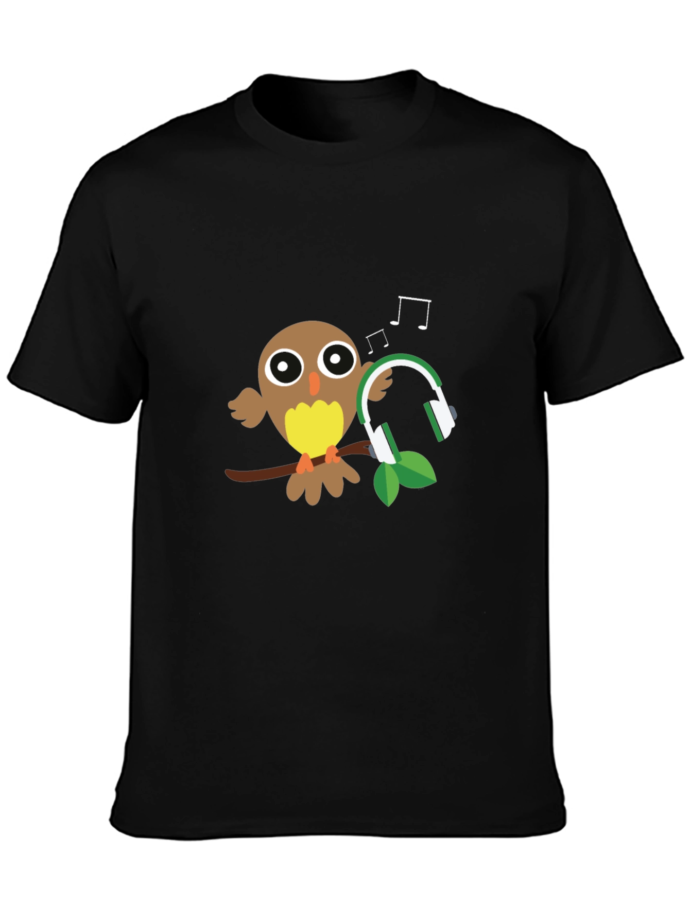 Black Owl with Headphones Graphic T-Shirt view 3