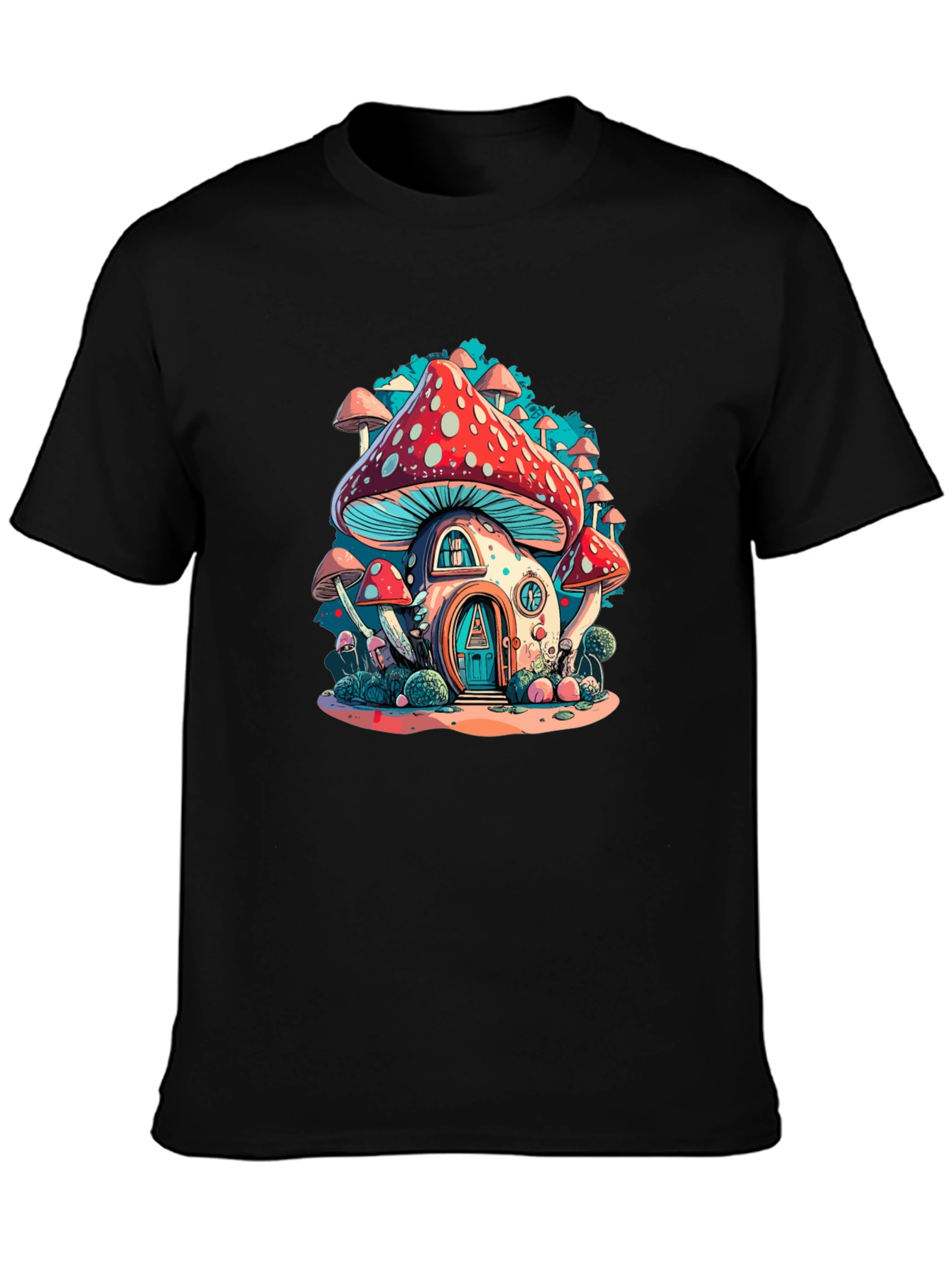 Black Mushroom House Graphic Tee view 3
