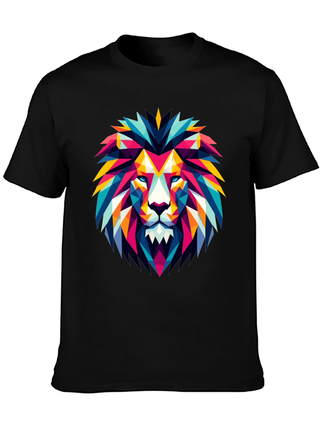 Black Geometric Lion Graphic Black T-Shirt view 3