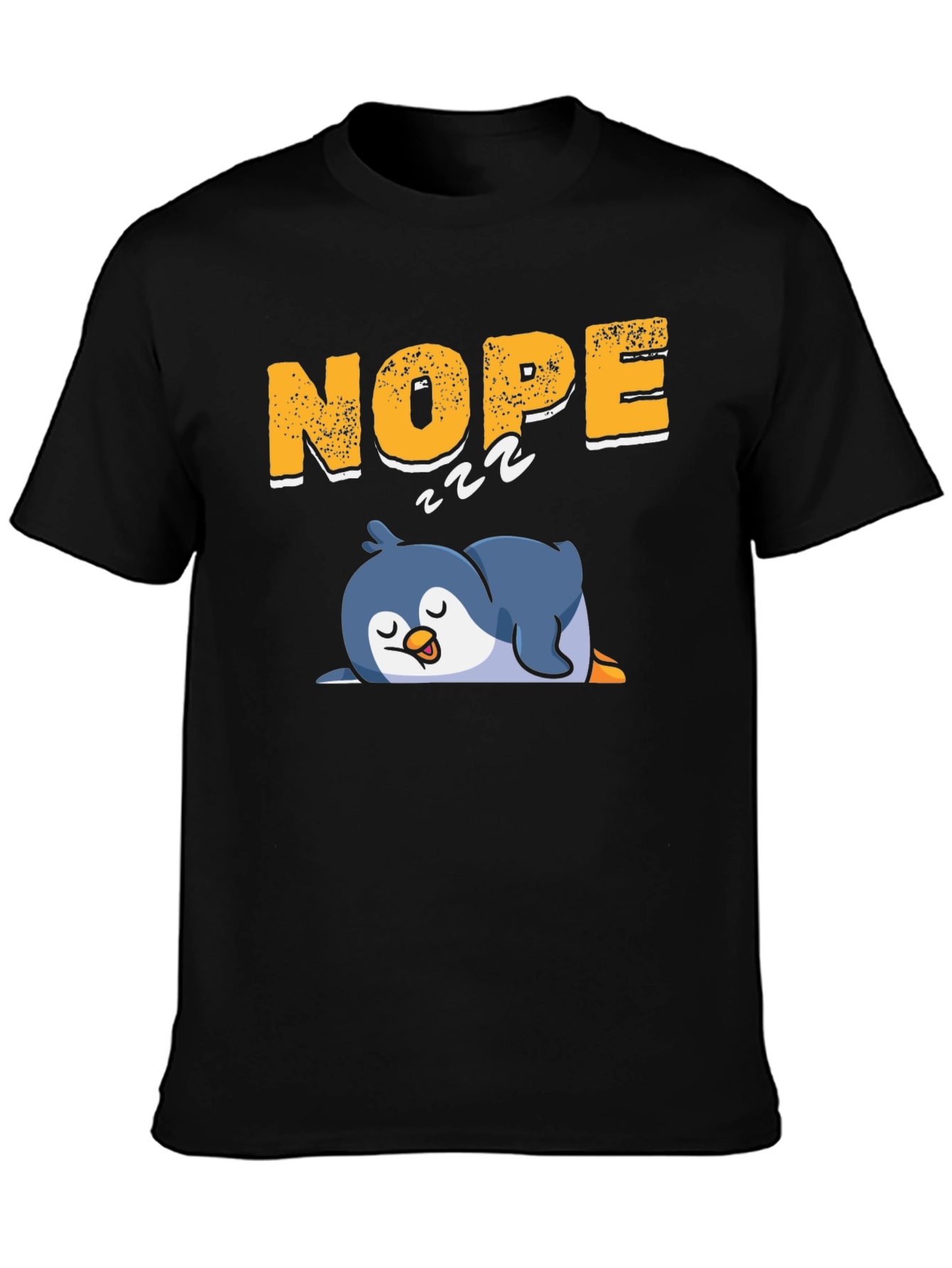 Black Nope Sleeping Penguin Black T-Shirt view 3