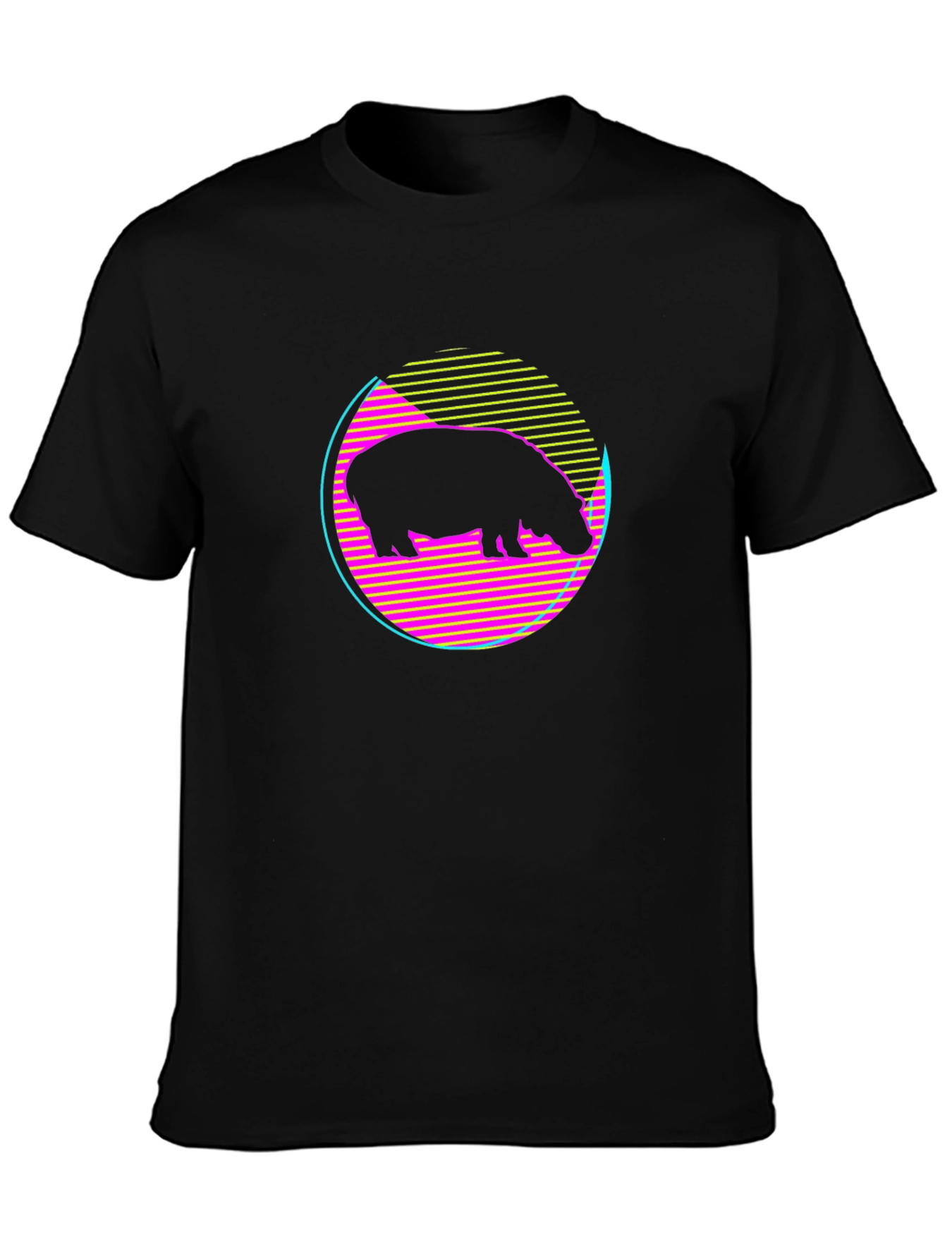Black Retro Hippo T-Shirt - Black Graphic Tee view 3