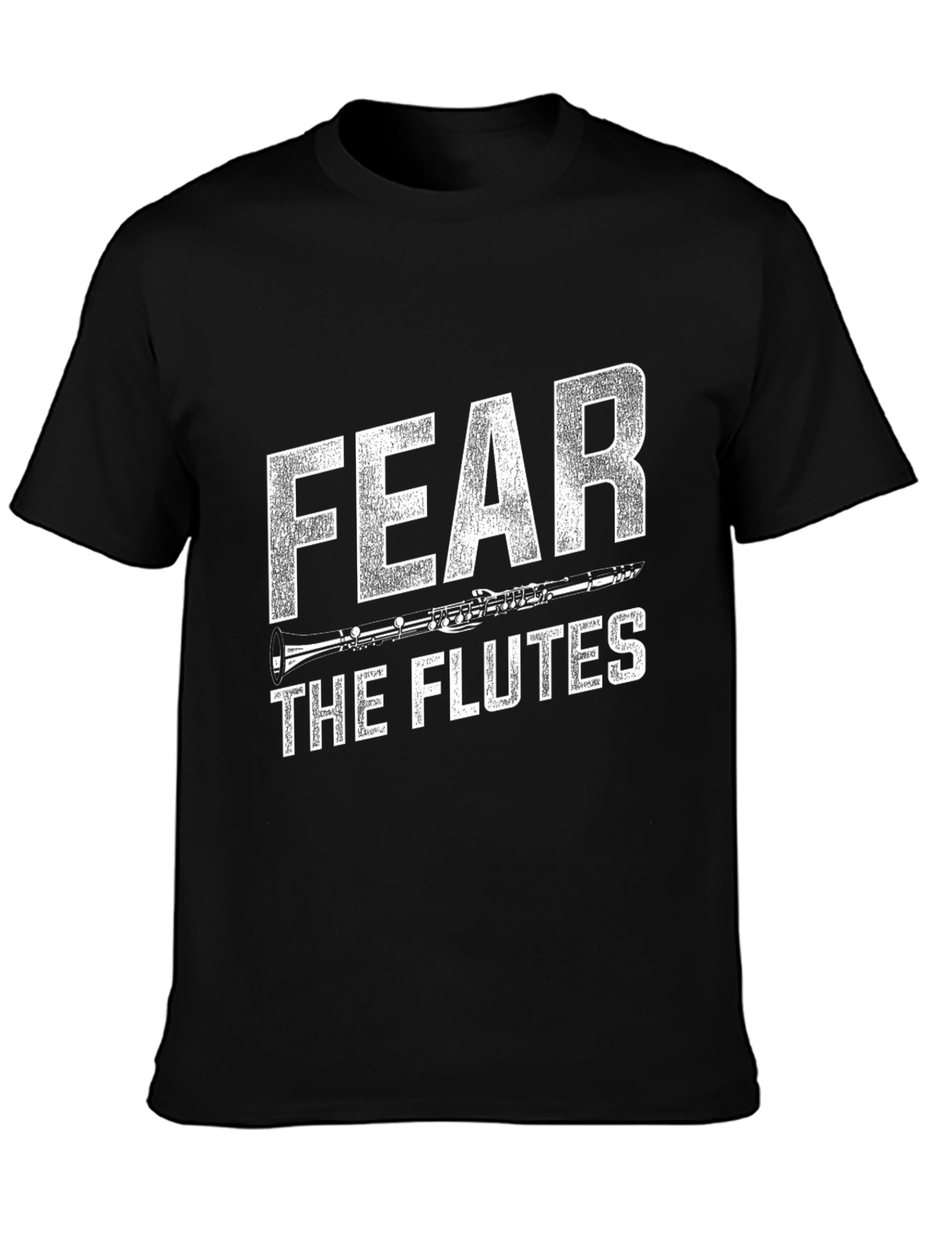 Black Fear the Flutes Funny Music T-Shirt view 3