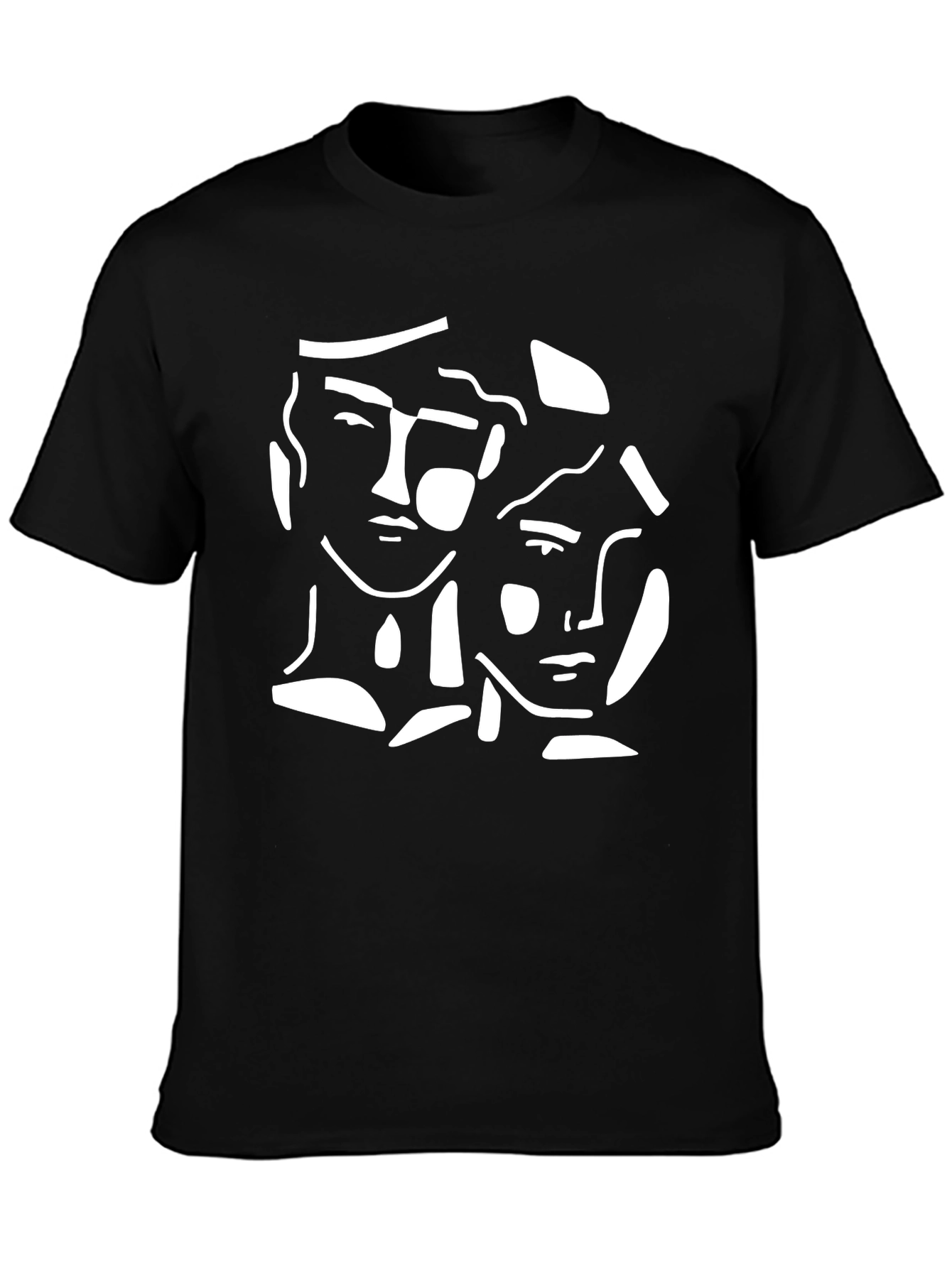 Black Abstract Face Graphic Tee - Modern Art Shirt view 3