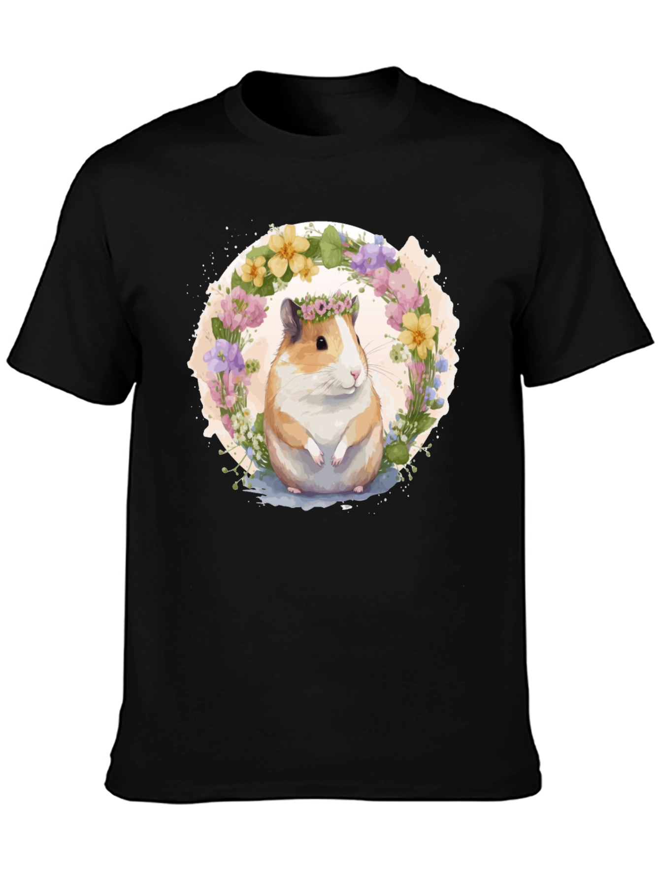 Black Guinea Pig Floral Wreath Graphic Tee view 3