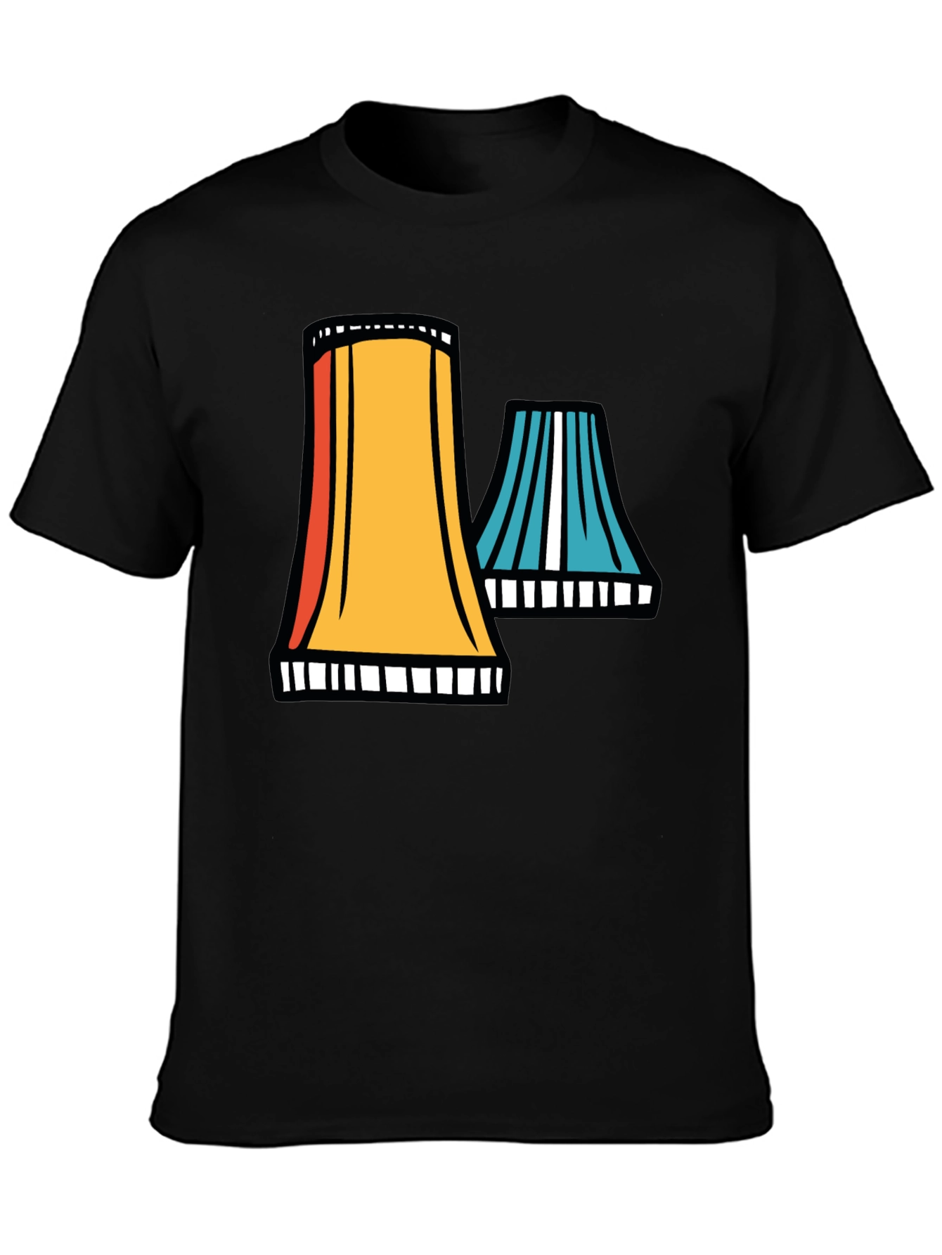 Black Retro Cooling Towers Graphic Tee - Black Cotton Blend view 3