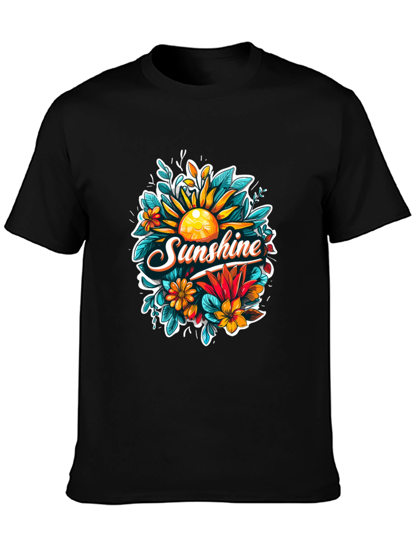 Black Sunshine Floral Graphic Tee - Black Cotton T-Shirt view 3